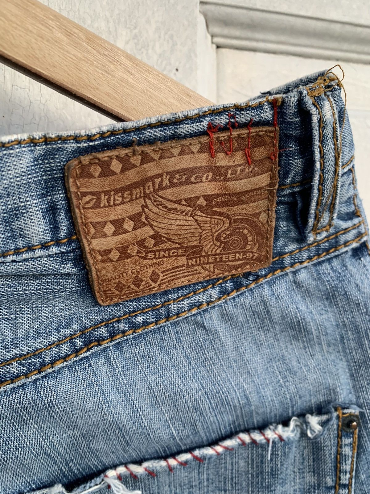 Japanese Brand Kissmark doubleknee patchwork jeans Size US 31 - 13 Thumbnail