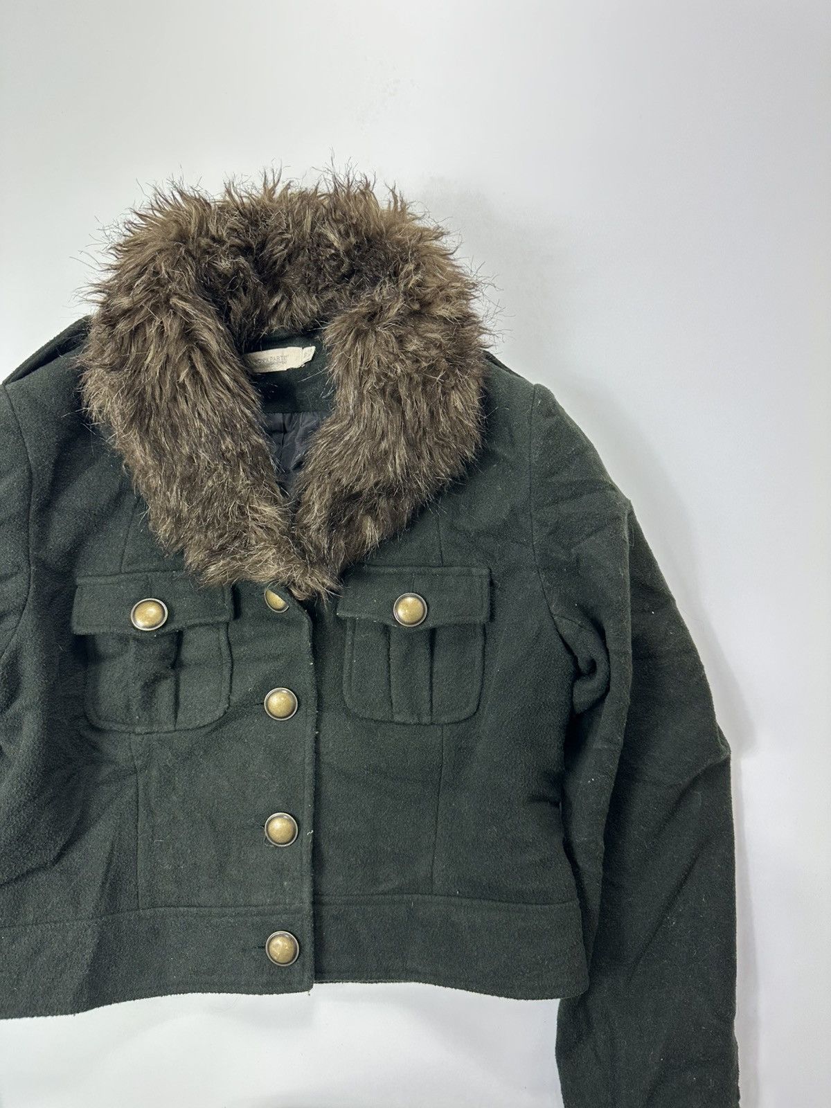Japanese Brand Women's Faux Fur Button Cropped Jacket Deep Green Size M / US 6-8 / IT 42-44 - 5 Thumbnail