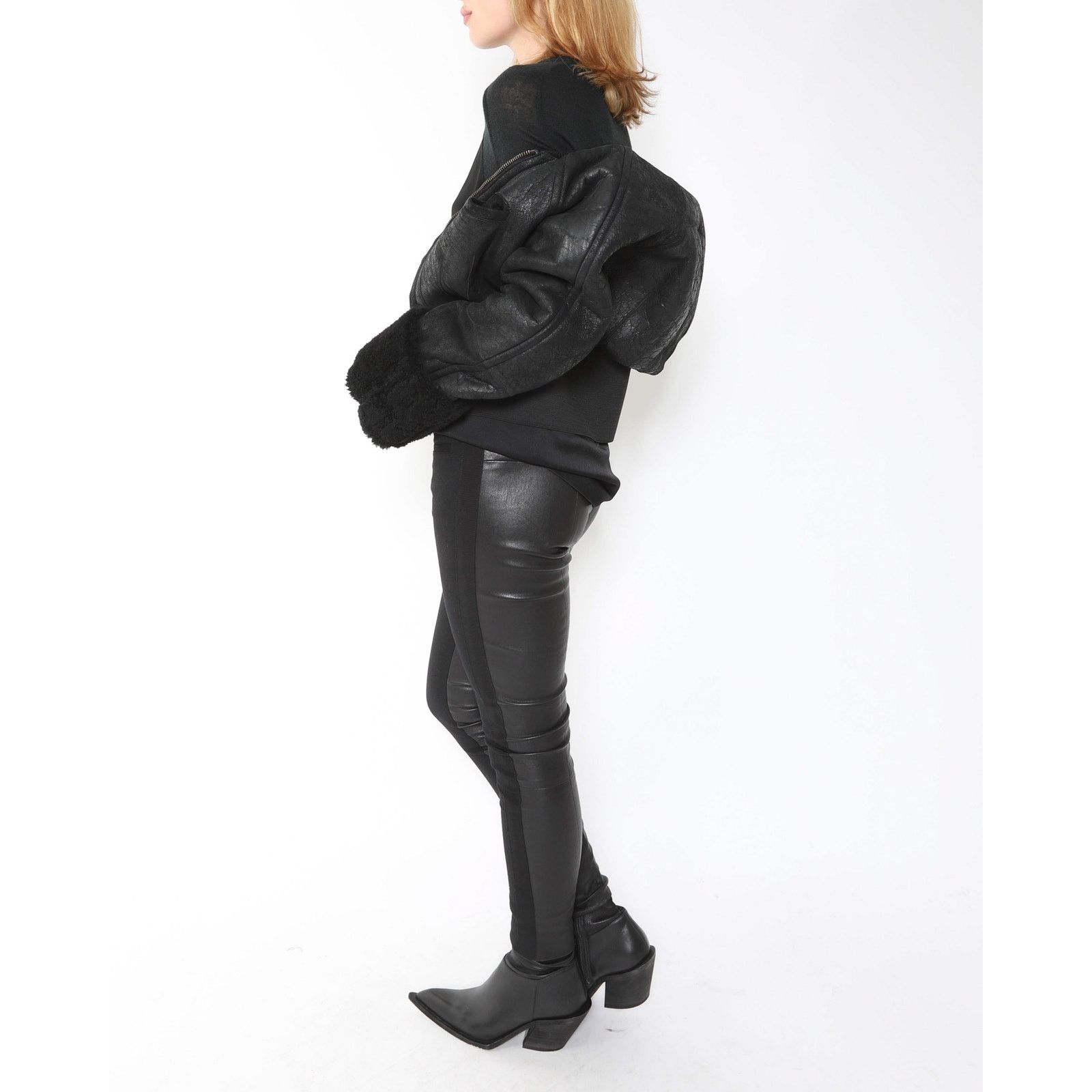 Haider Ackermann FW15 Sherling Jacket with Sintched Waist in Black Leather Size XS / US 0-2 / IT 36-38 - 8 Thumbnail