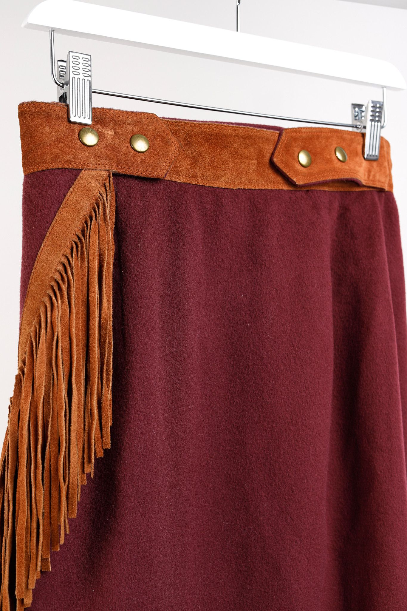 Designer Ritz Saddler Wool & Cashmere Suede-Fringe Midi Skirt Size 30" / US 8 / IT 44 - 8 Thumbnail