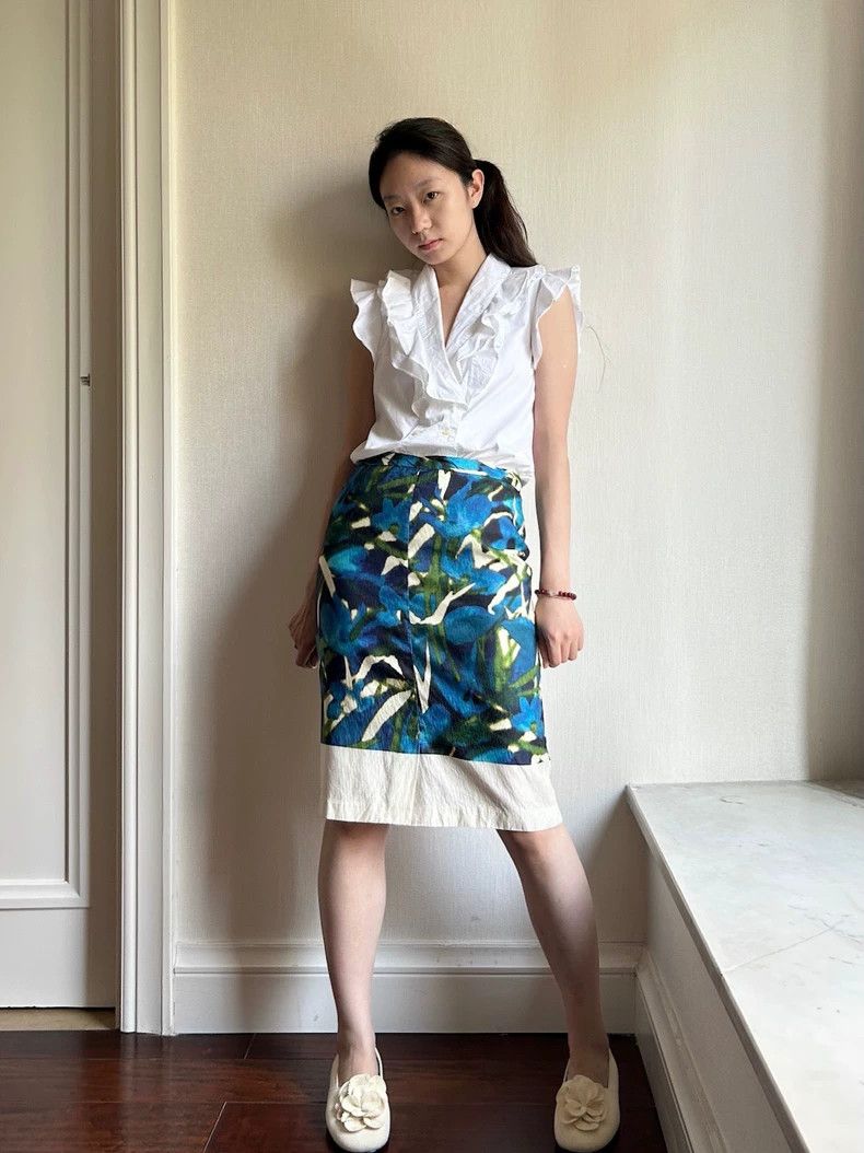 Dries Van Noten DRIES VAN NOTEN size:38 Blue fashion printed silk skirt Size 37" - 1 Thumbnail