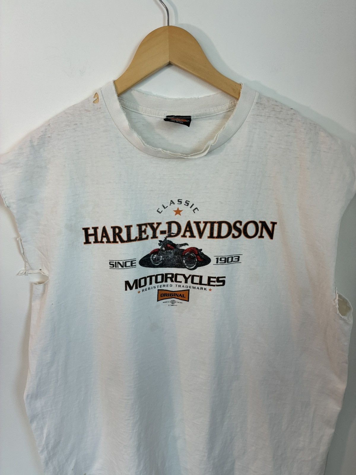 Harley Davidson Thrashed Vintage 90s Faded Harley Davidson Cut Off Size US XL / EU 56 / 4 - 3 Thumbnail