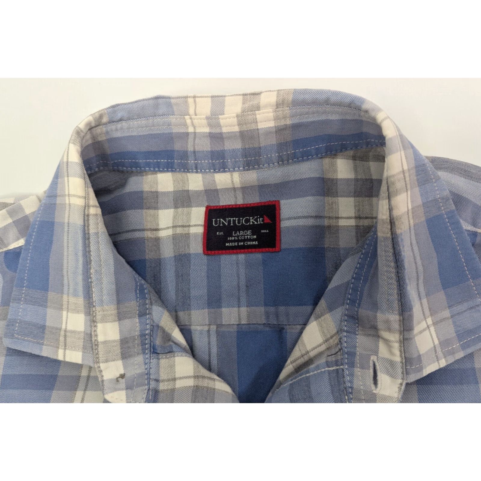 UNTUCKit UNTUCKit Mens Blue White Plaid Long Sleeve Button Shirt Size Large Cotton Shirt Mens UNTUCKit Blue Plaid Long Sleeve Button-Up Cotton (L) Size US L / EU 52-54 / 3 - 7 Thumbnail