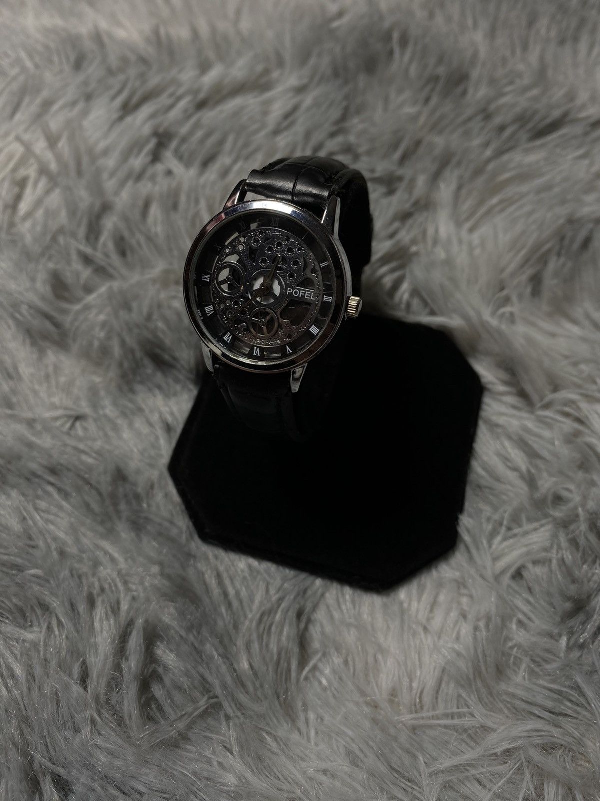 Japanese Brand Skeleton Black Leather Watch - Japanese Brand Size ONE SIZE - 1 Thumbnail