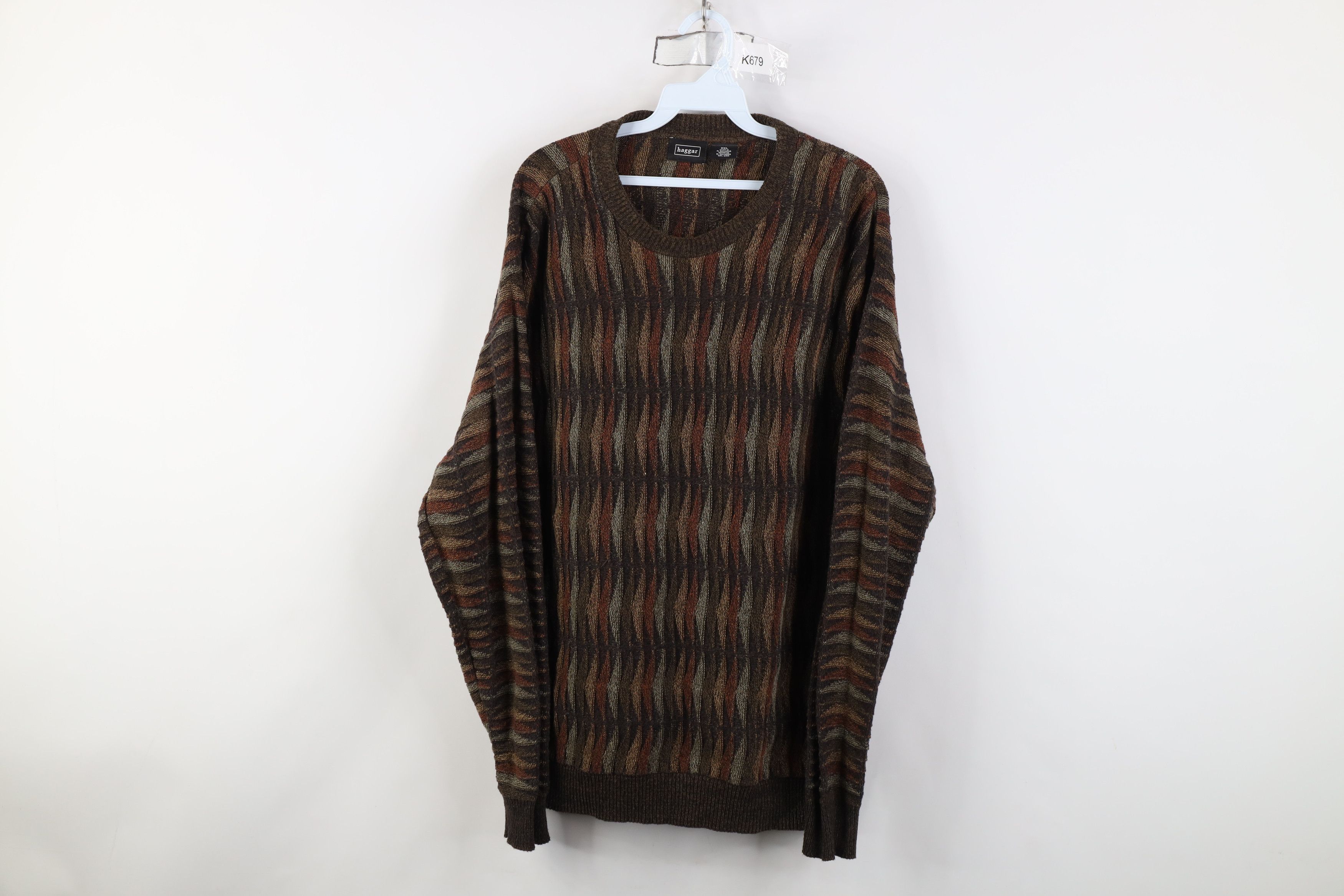 Vintage Vintage 90s Coogi Style Wavy Crewneck Sweater Earth Tone Size US XXL / EU 58 / 5 - 1 Thumbnail