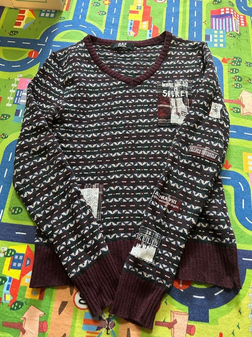 Raf Simons Patchwork Nordic Isle V Neck Wool Knit Sweater Size US M / EU 48-50 / 2 - 1 Thumbnail