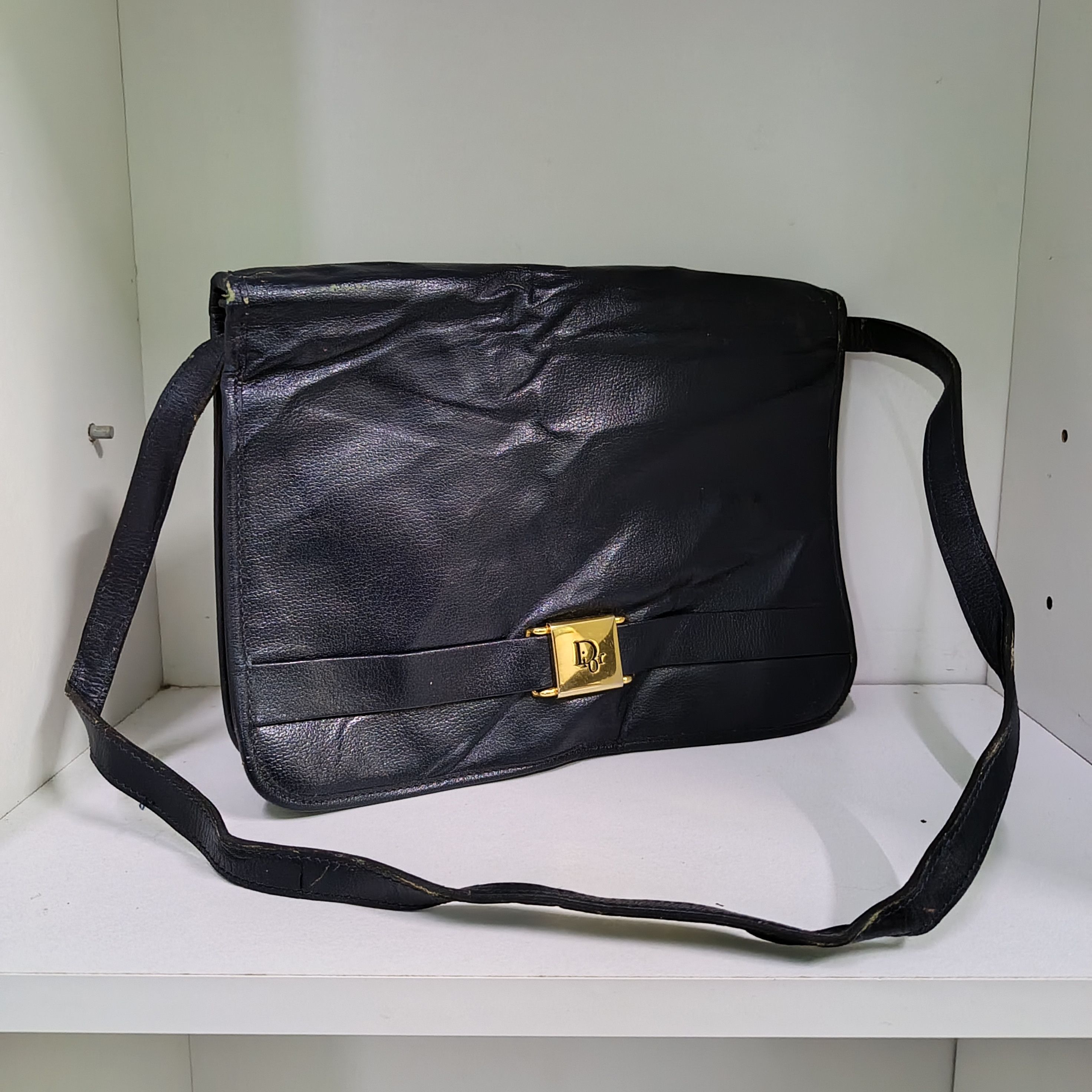 Dior VTG Christian Dior Navy Leather Shoulder Bag + Coin Purse Size ONE SIZE - 3 Thumbnail