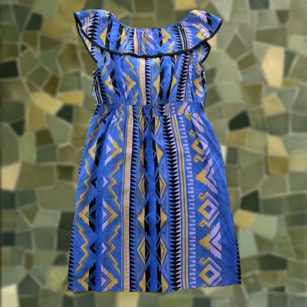Vintage Yumi Kim 100% Silk Yellow Aztec Cap Sleeve Pocket Sheath Dress Small Size S / US 4 / IT 40 - 1 Thumbnail
