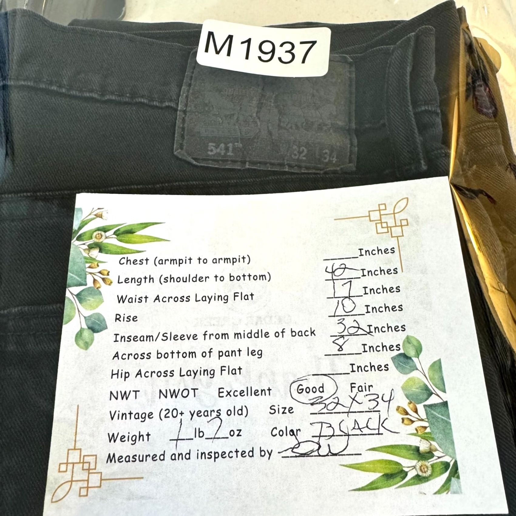 Levi's Levi's 541 Jeans Men's 32 X 34 Black Denim Mid-Rise 5-Pockets Straight Leg 32 Waist Dark Wash Denim Straight Mens Jeans Size US 32 / EU 48 - 6 Thumbnail