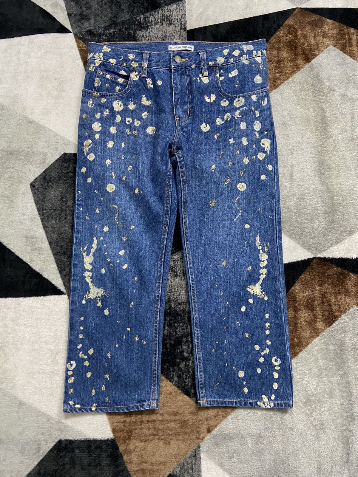 Tsumori Chisato Issey Art Tsumori Chisato Gold Splatter Hand Painted Jeans Size 26" / US 2 / IT 38 - 2 Thumbnail