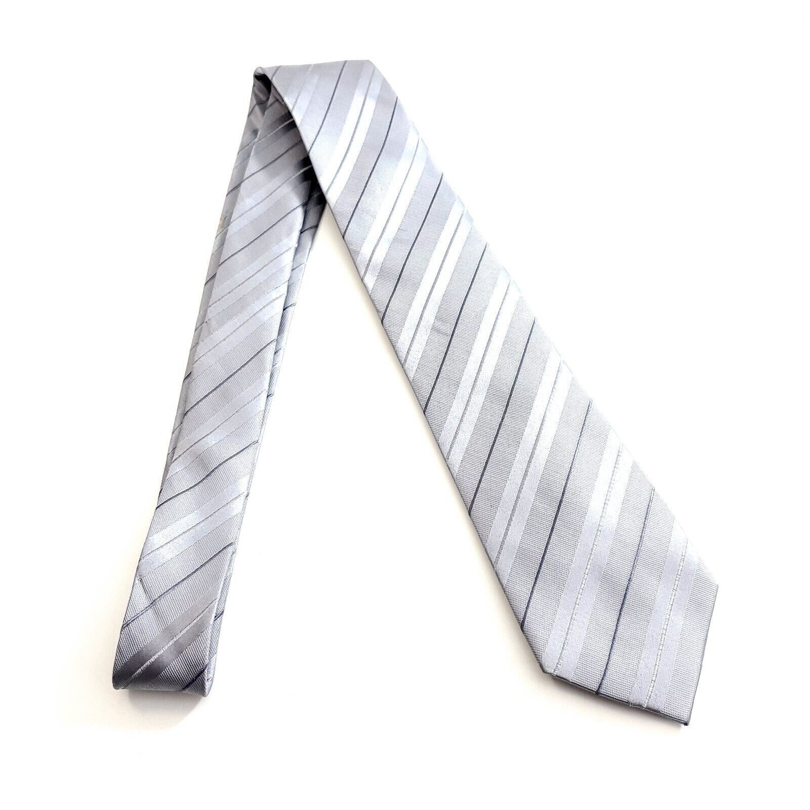 Liz Claiborne Claiborne Silver Striped Woven Skinny Silk Tie Size ONE SIZE - 6 Thumbnail