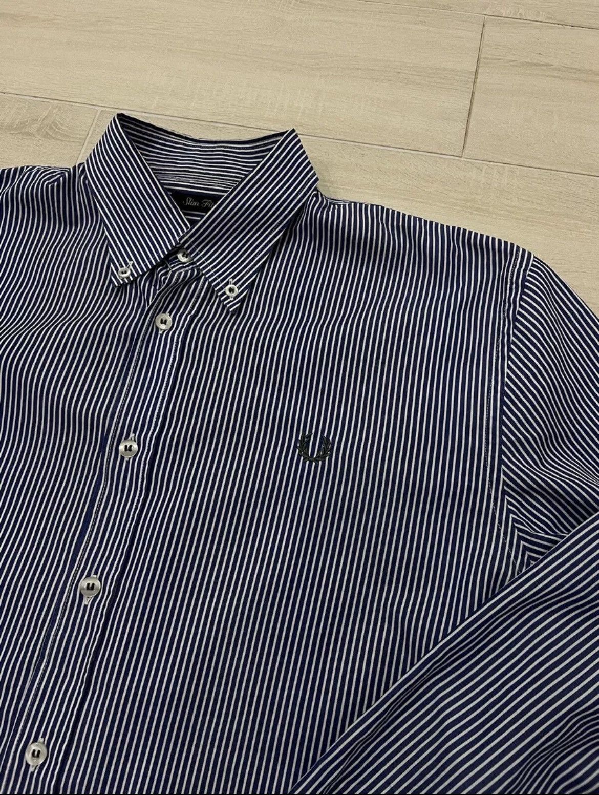 Fred Perry × Vintage VTG Shirt Fred Perry Blue Striped with Big Logo Long Sleeve Size US XL / EU 56 / 4 - 2 Thumbnail