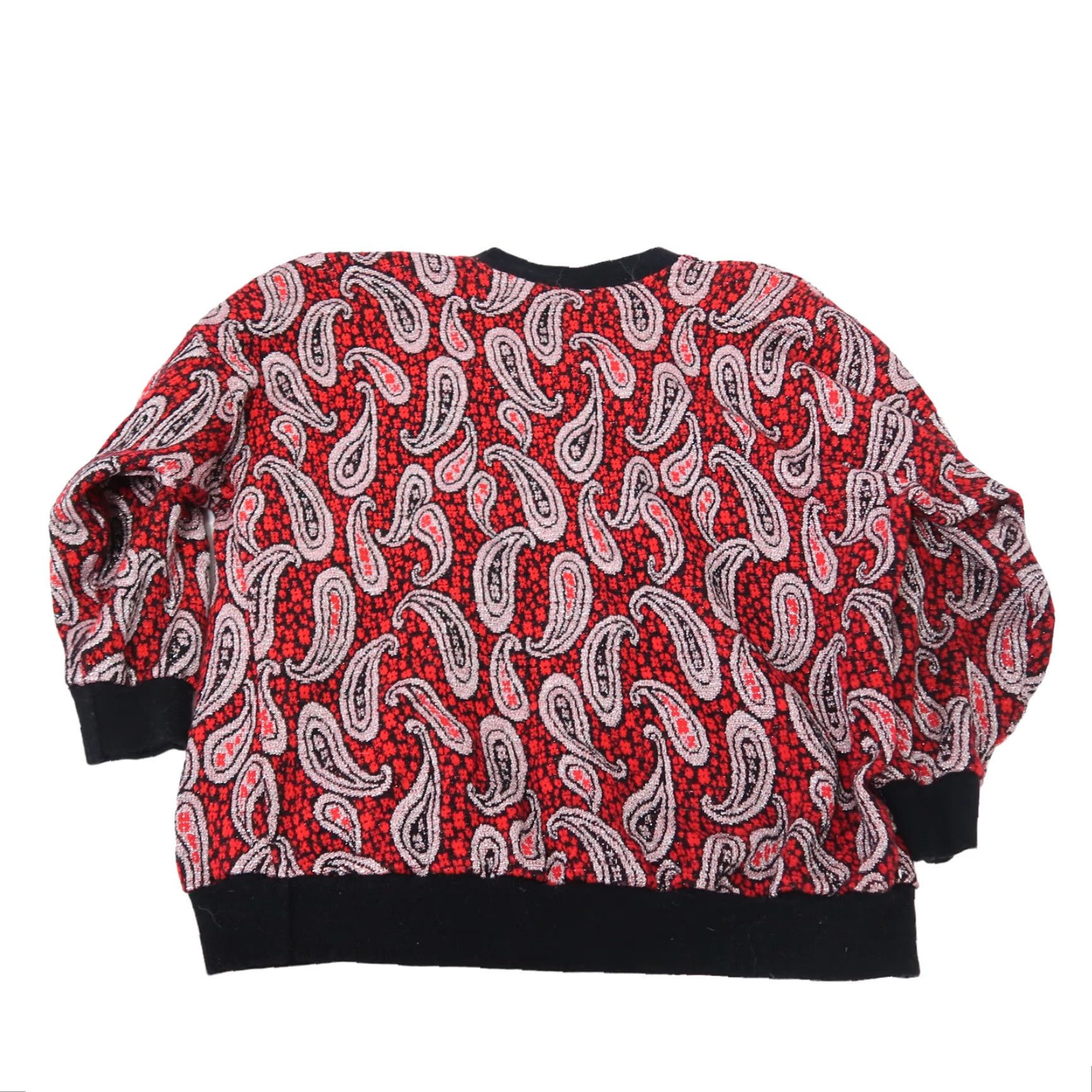 Vintage VINTAGE 80s red white metallic paisley knit sweater - Acrylic Dolman Sleeve Regular M Mens? Womens? (adjust) Size M / US 6-8 / IT 42-44 - 4 Thumbnail