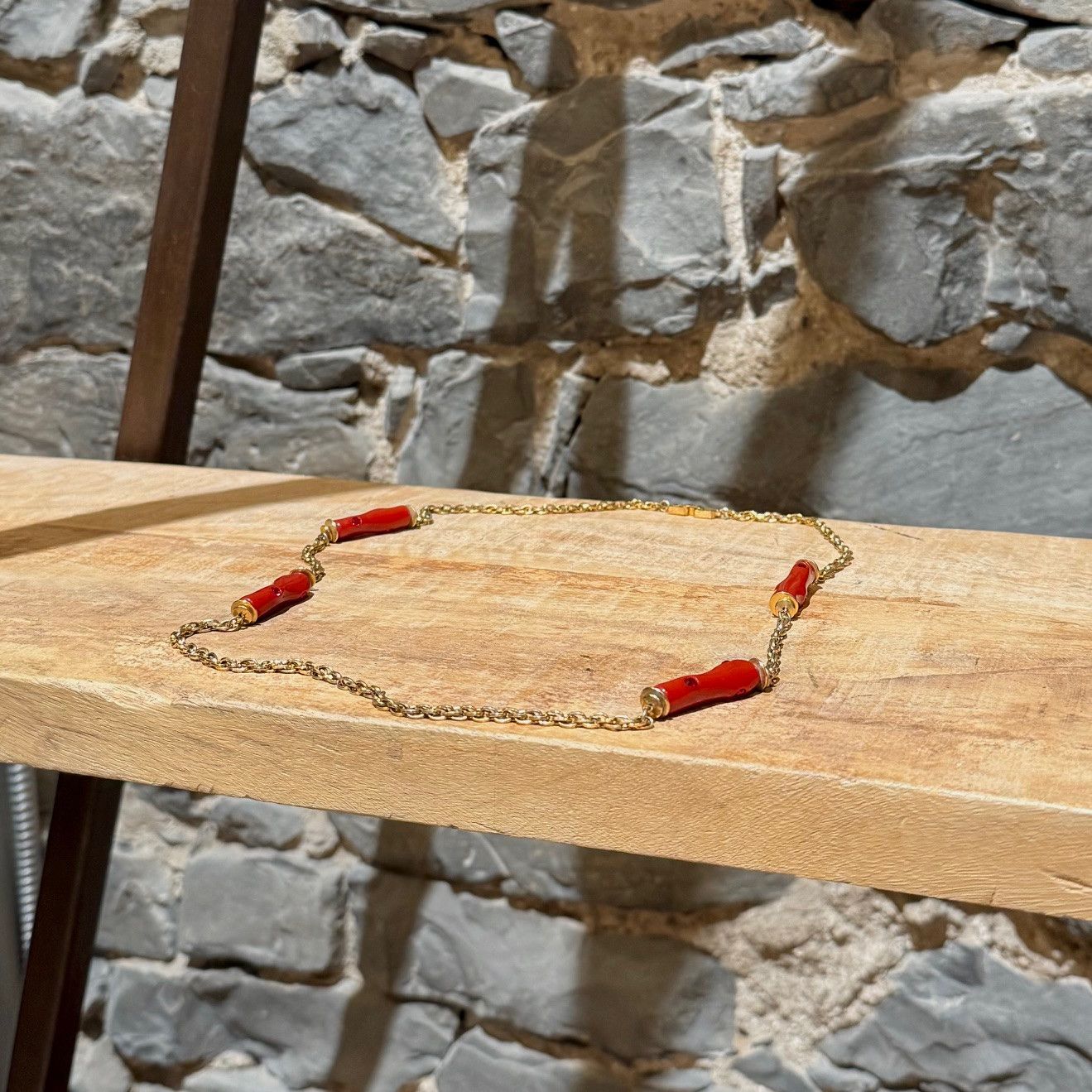Givenchy Vintage Gold Chain Faux Coral Crystal Necklace