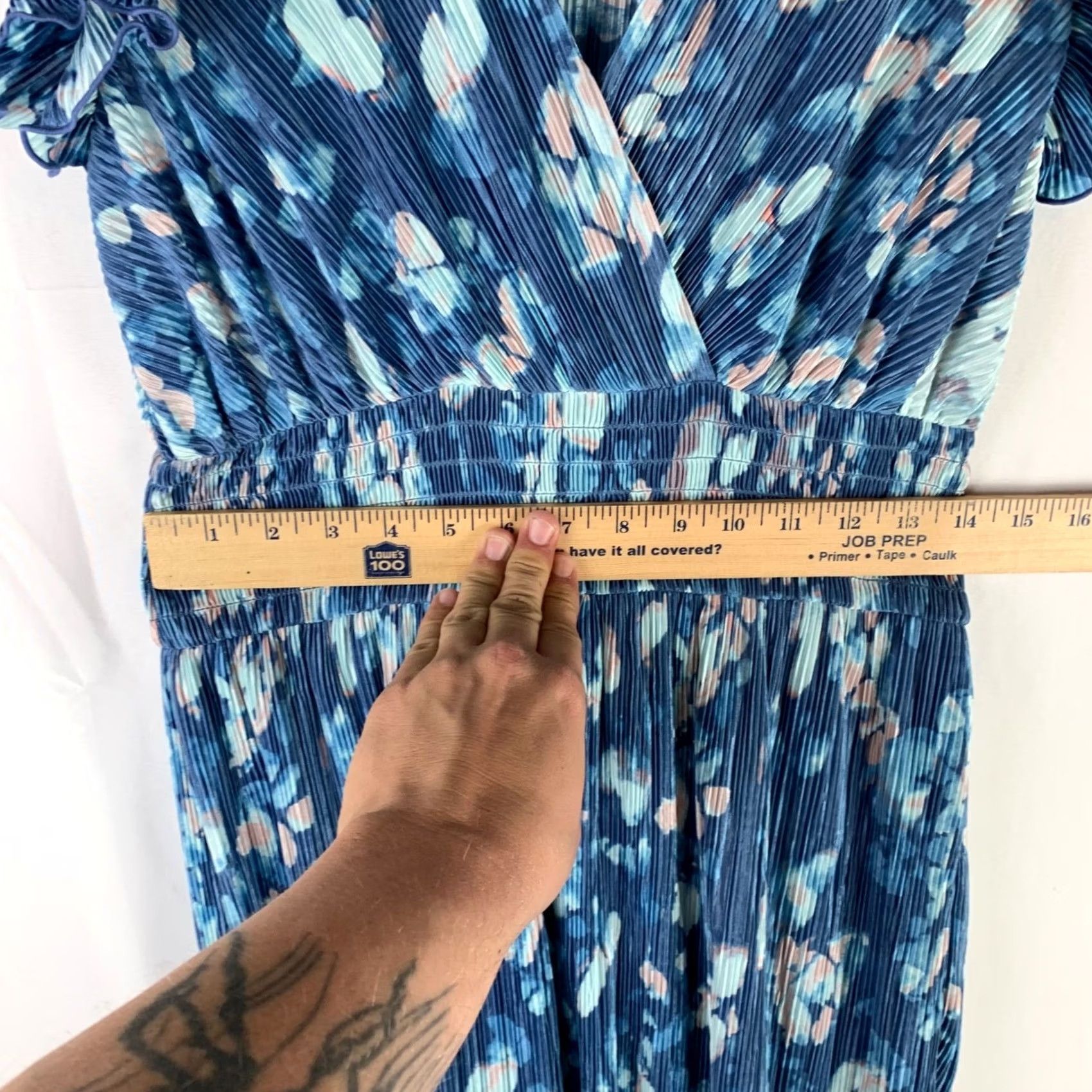Vintage VINTAGE Chelsea 28 Maxi Dress Womens Medium Blue Abstract Floral Pleated Ruffle Sleeve Size M / US 6-8 / IT 42-44 - 7 Thumbnail