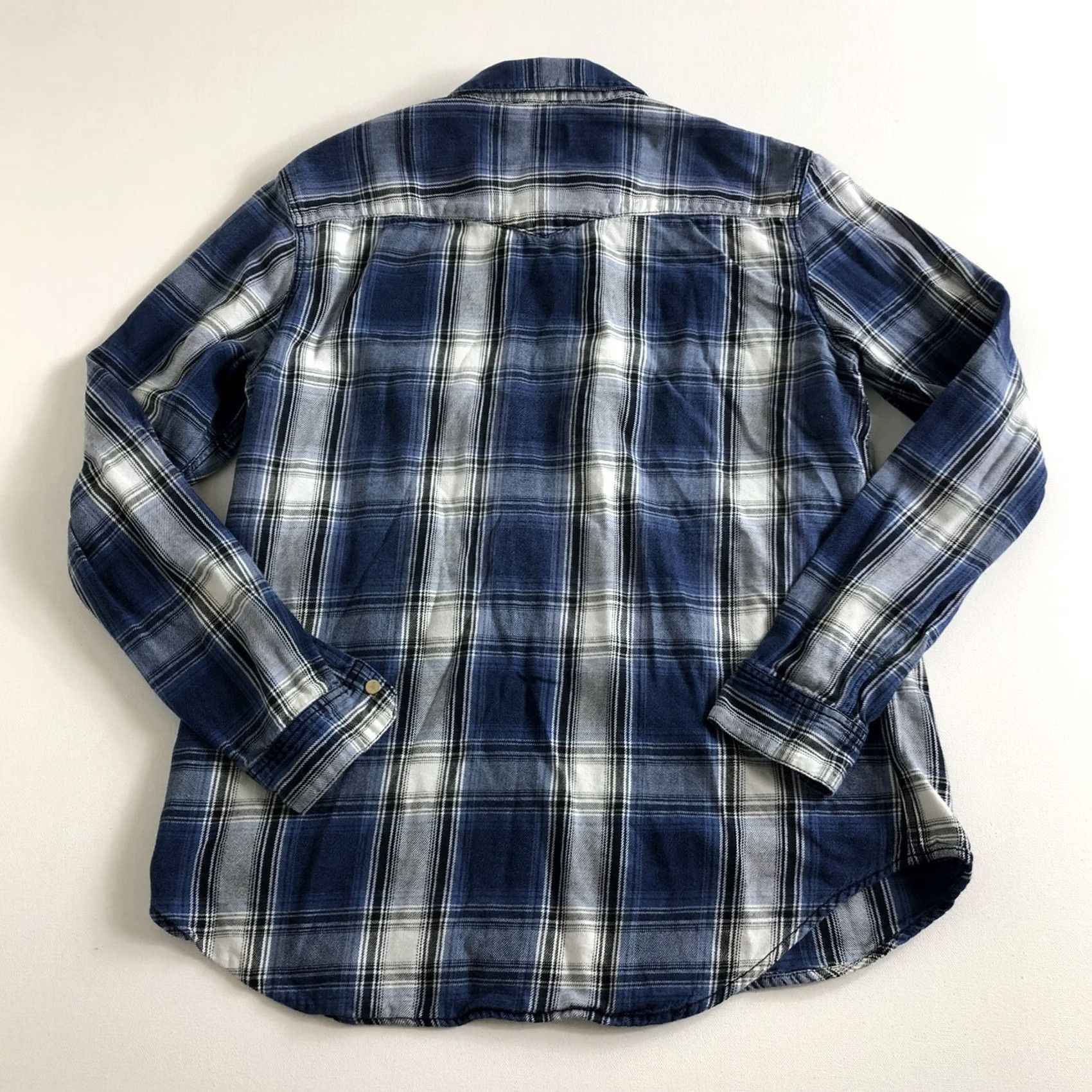 H&M H&M Women's Blue Plaid Denim Snap Button Long Sleeve Shirt Size 10 Size L / US 10 / IT 46 - 2 Thumbnail