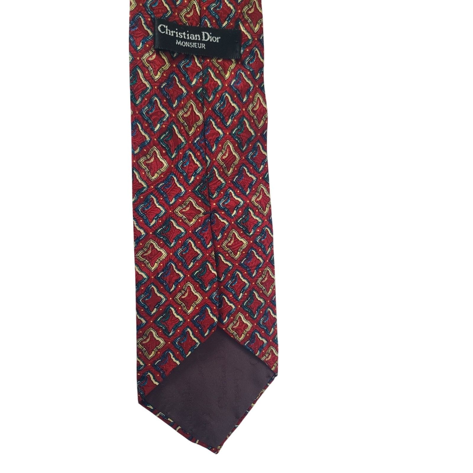 Dior Vintage Christian Dior Designer Red 100% Silk Mens Tie Size ONE SIZE - 5 Thumbnail