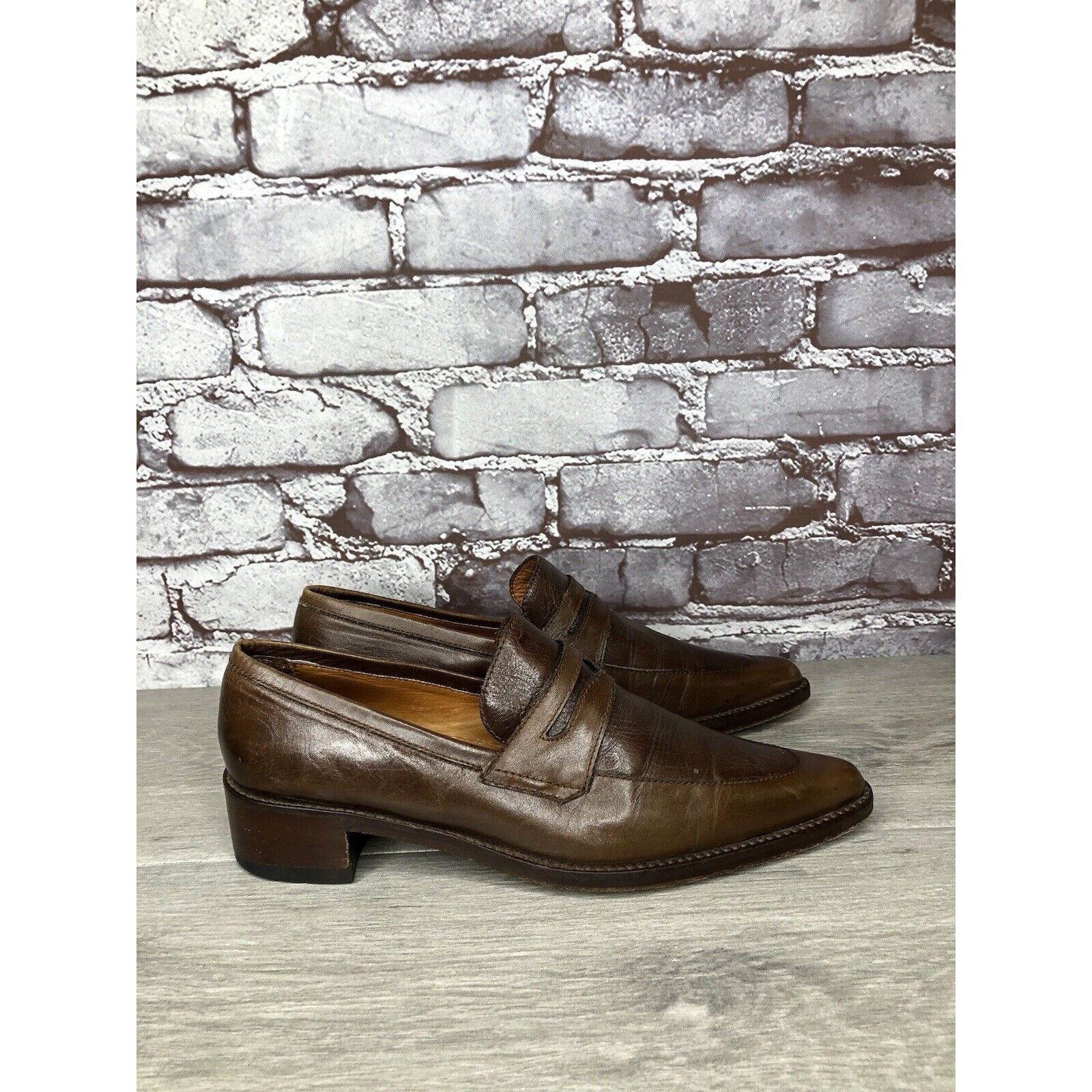 Other Elisheba Brown Leather Penny Loafer Pointed Toe Heel Shoes W Size US 6.5 / IT 36.5 - 23 Thumbnail