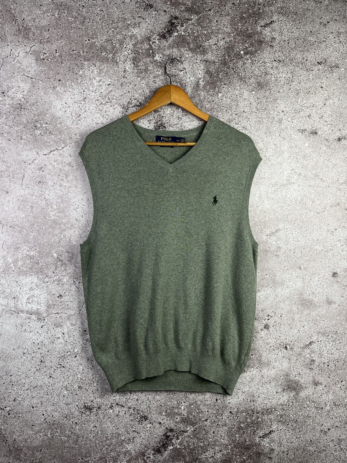 Polo Ralph Lauren Sweater Vest Green Pima Cotton V Neck Knit Classic Pony Logo Size US L / EU 52-54 / 3 - 1 Thumbnail