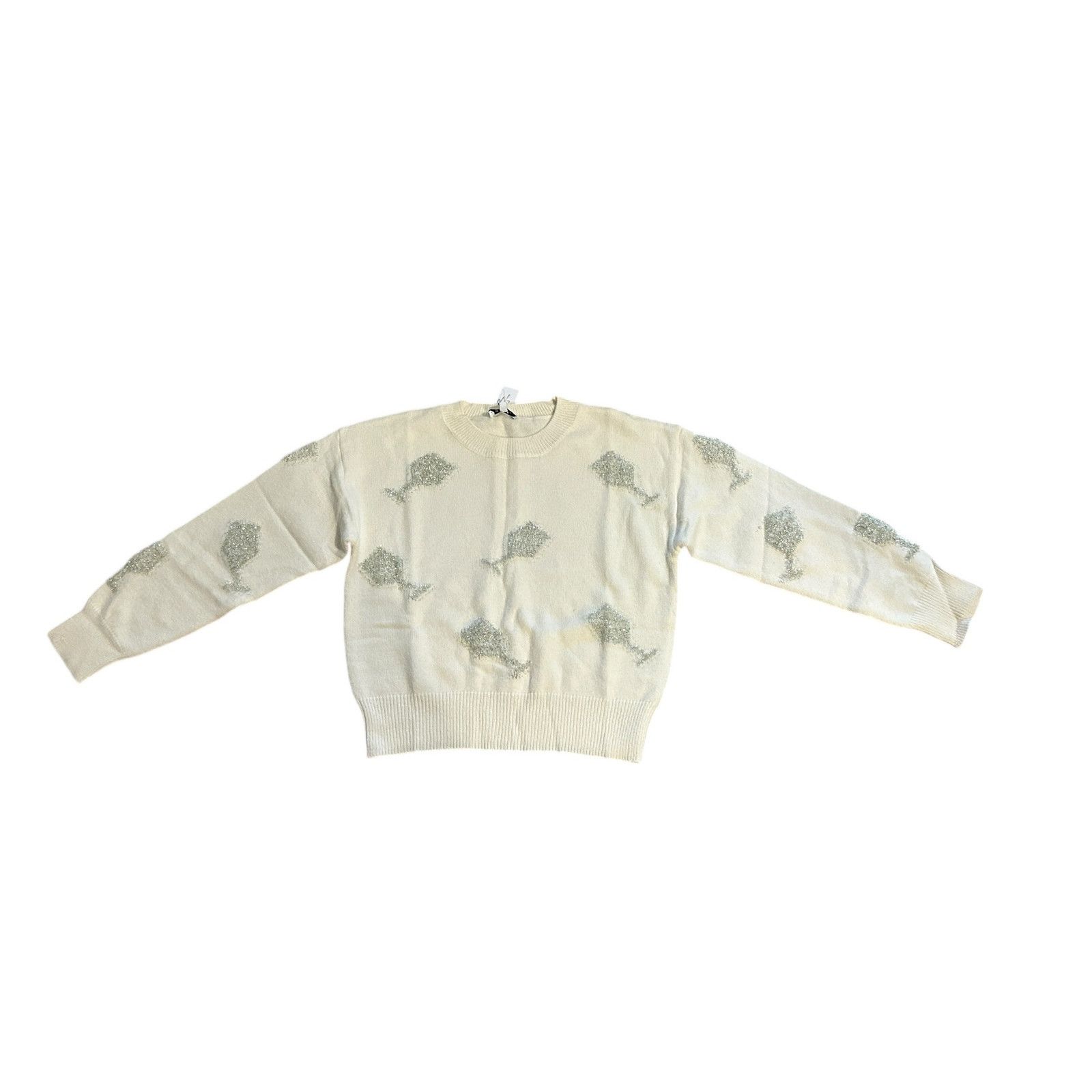 Other Gilli Cream Silver Champagne Glasses Graphic Novelty Sweater Size S / US 4 / IT 40 - 10 Thumbnail