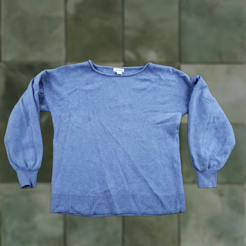 Vintage Sundance Sweater Women's Knit Pullover Balloon Sleeve Blue 100% Cashmere Medium Crew Neck/Boat Neck" Size M / US 6-8 / IT 42-44 - 1 Thumbnail