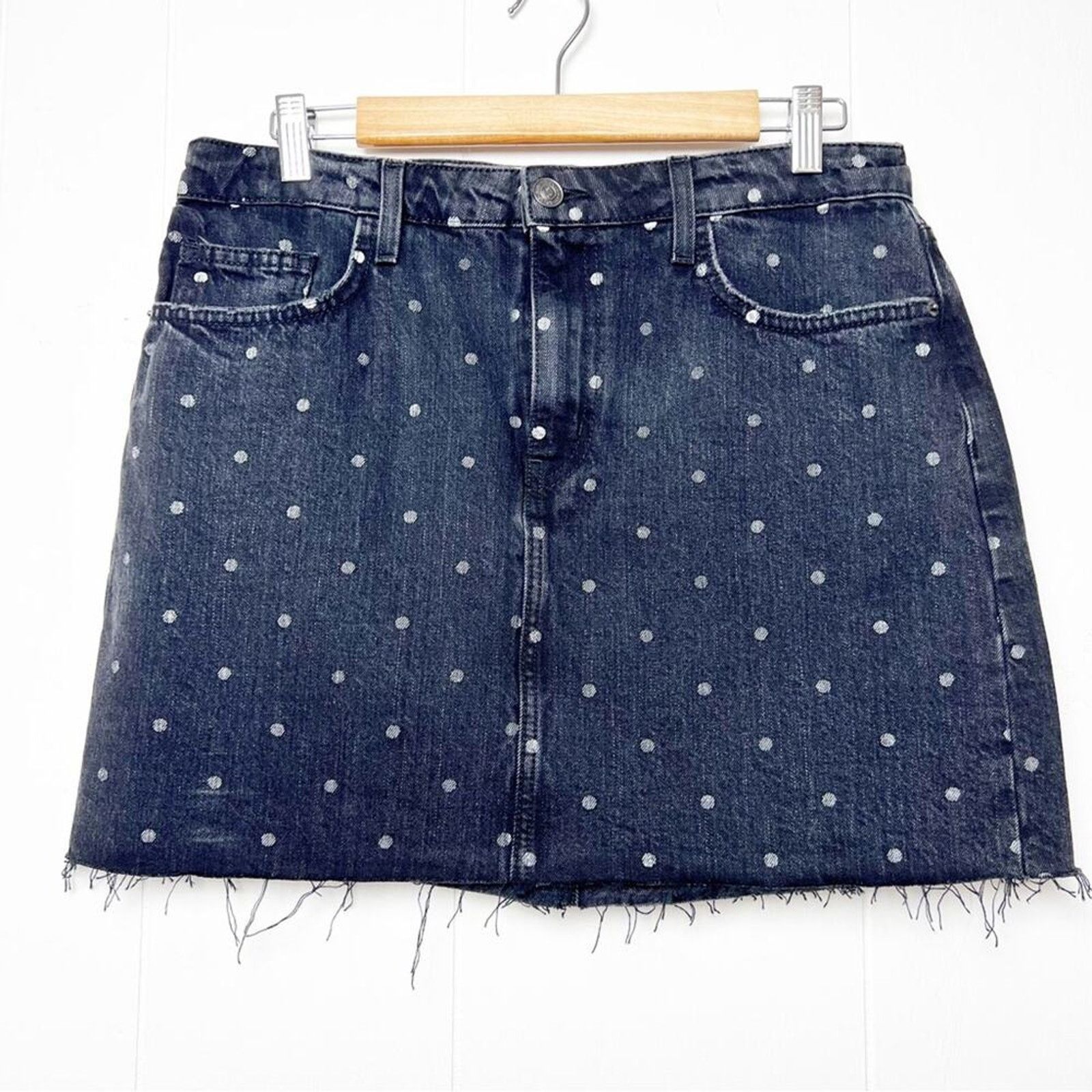 Current/Elliot Current/Elliot Black Denim Silver Polka Dot Raw Hem Mini Size 31" - 2 Thumbnail