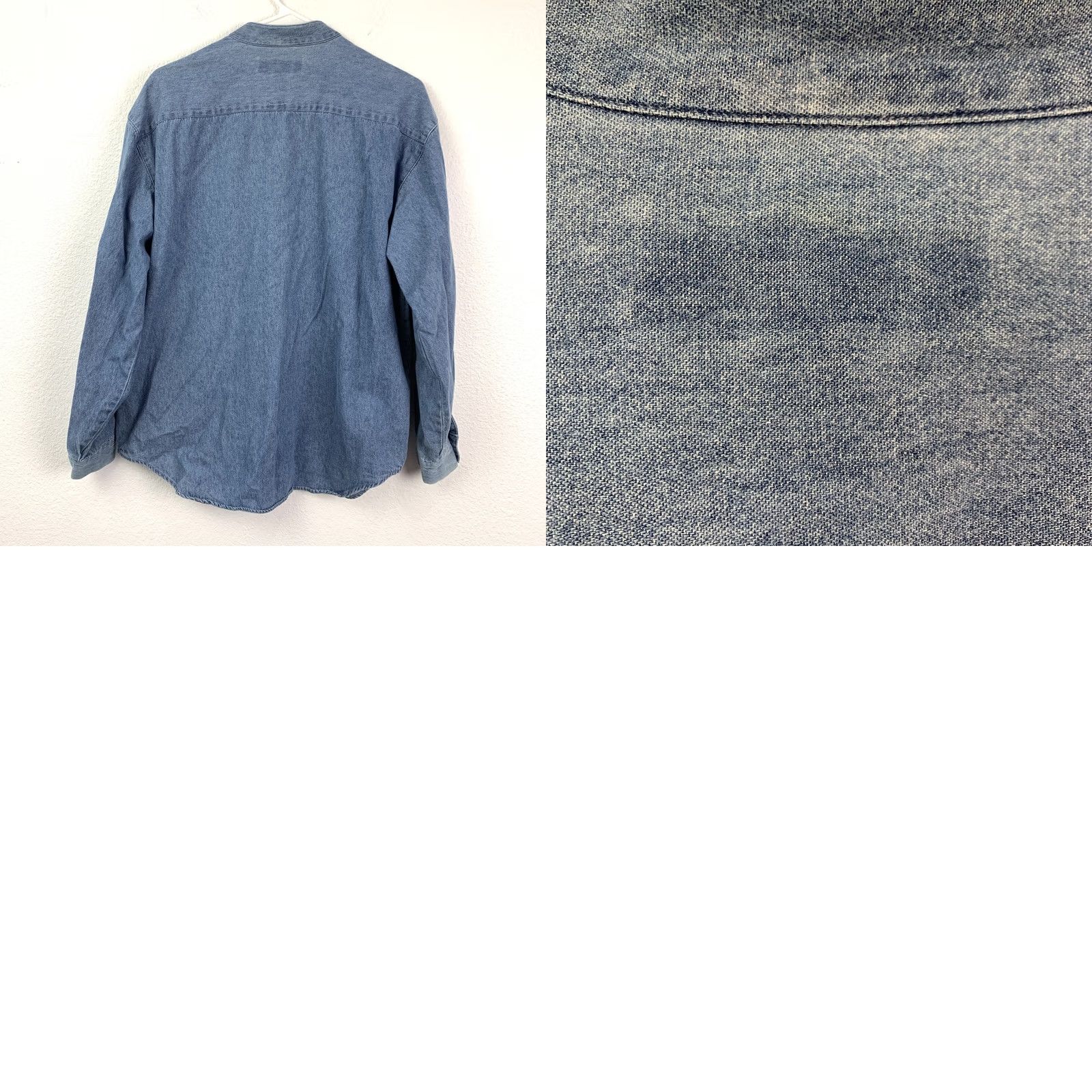 Denime VINTAGE All Week Long Denim Shirt Embroidered Band Collar Blouse Women's Large Size L / US 10 / IT 46 - 8 Thumbnail