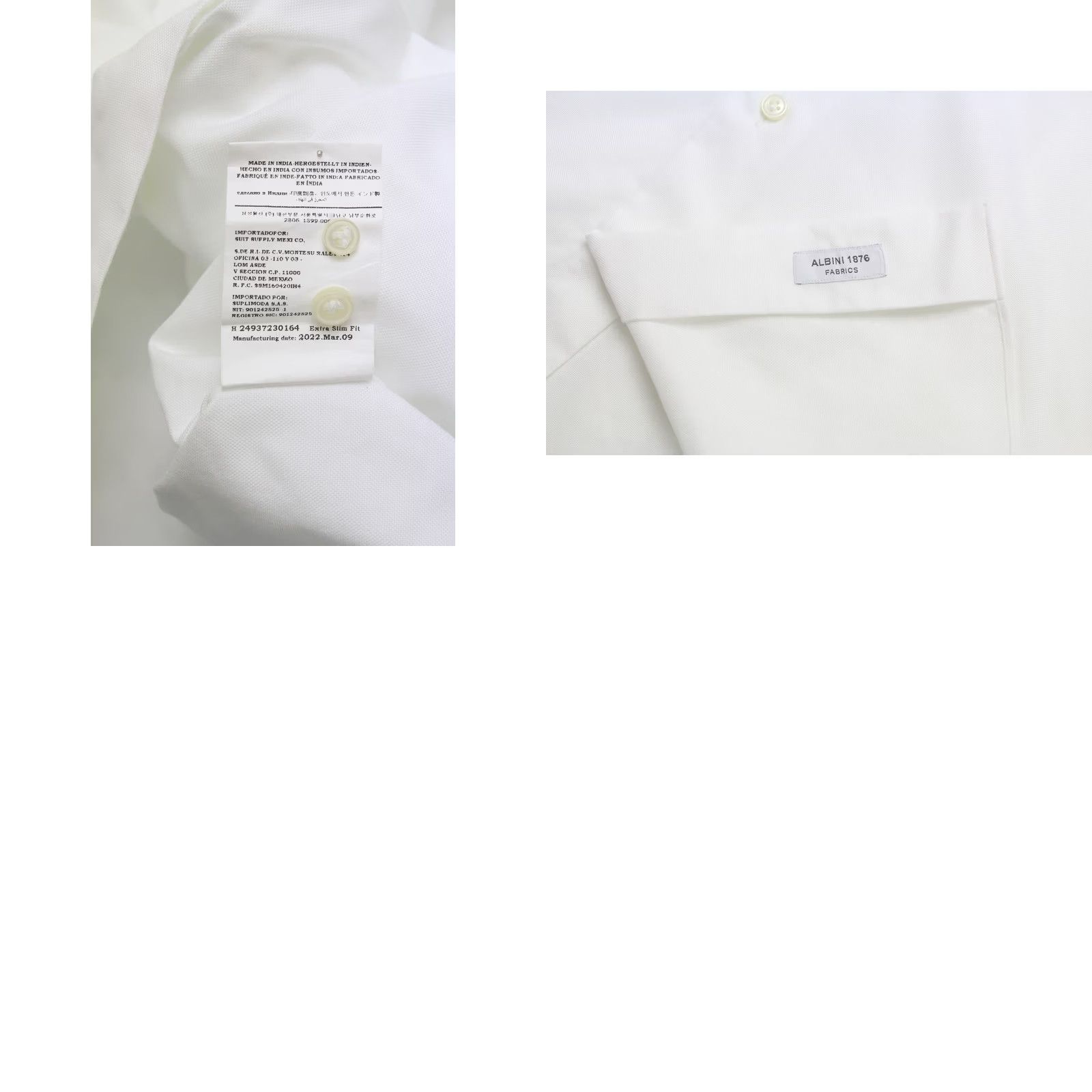 Suitsupply Suitsupply Extra Slim Fit Formal Shirt Men's LARGE White Cutaway Collar Shirt Size 42R - 8 Thumbnail