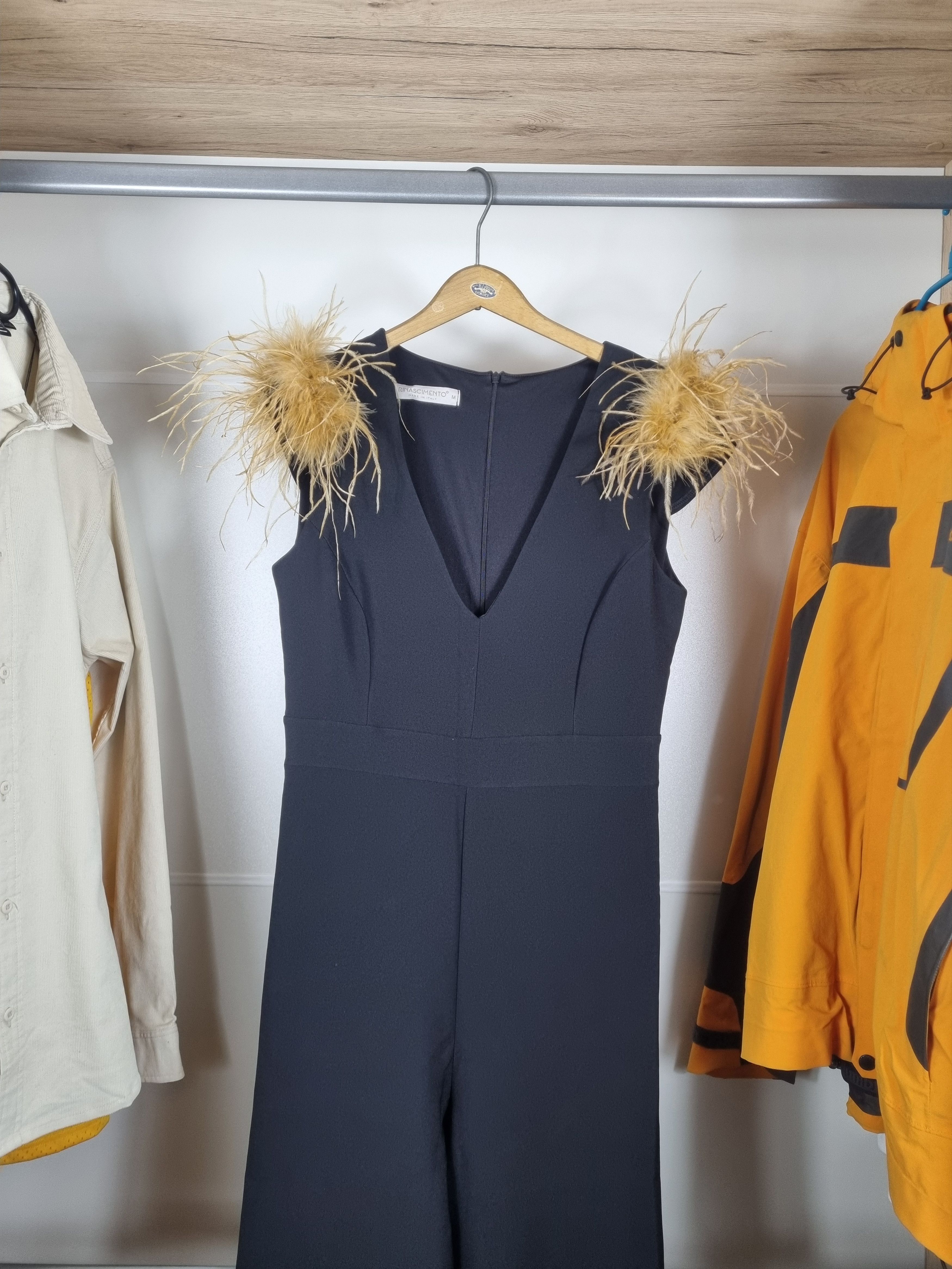 Other Rinascimento Italy Feather-Trimmed Evening Jumpsuit Black Size M / US 6-8 / IT 42-44 - 6 Thumbnail