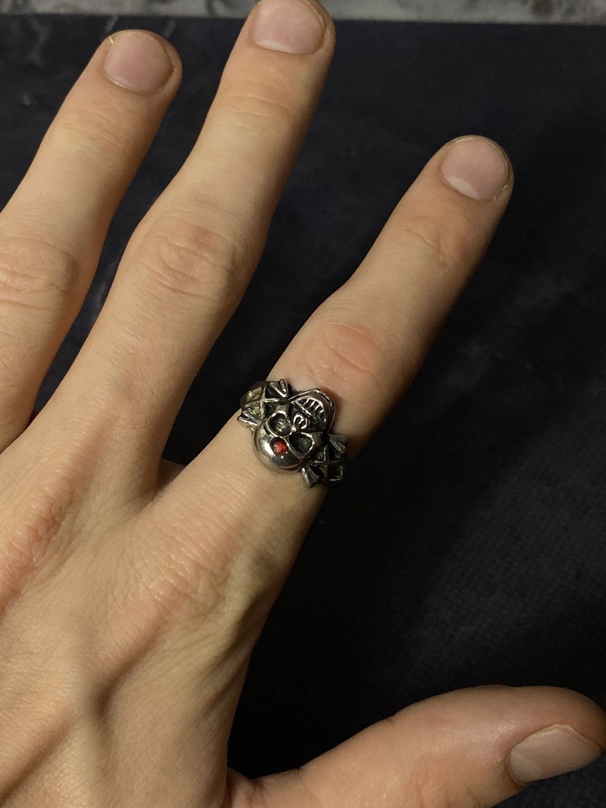 Japanese Brand Vintage Skull Ring, Red Crystal Eye, Gothic Size ONE SIZE - 5 Thumbnail