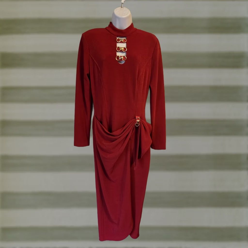 Vintage VINTAGE Spiegel Ebony Style Asian Look Sheath Dress Size 8 Red 1980s Womens Size M / US 6-8 / IT 42-44 - 1 Thumbnail