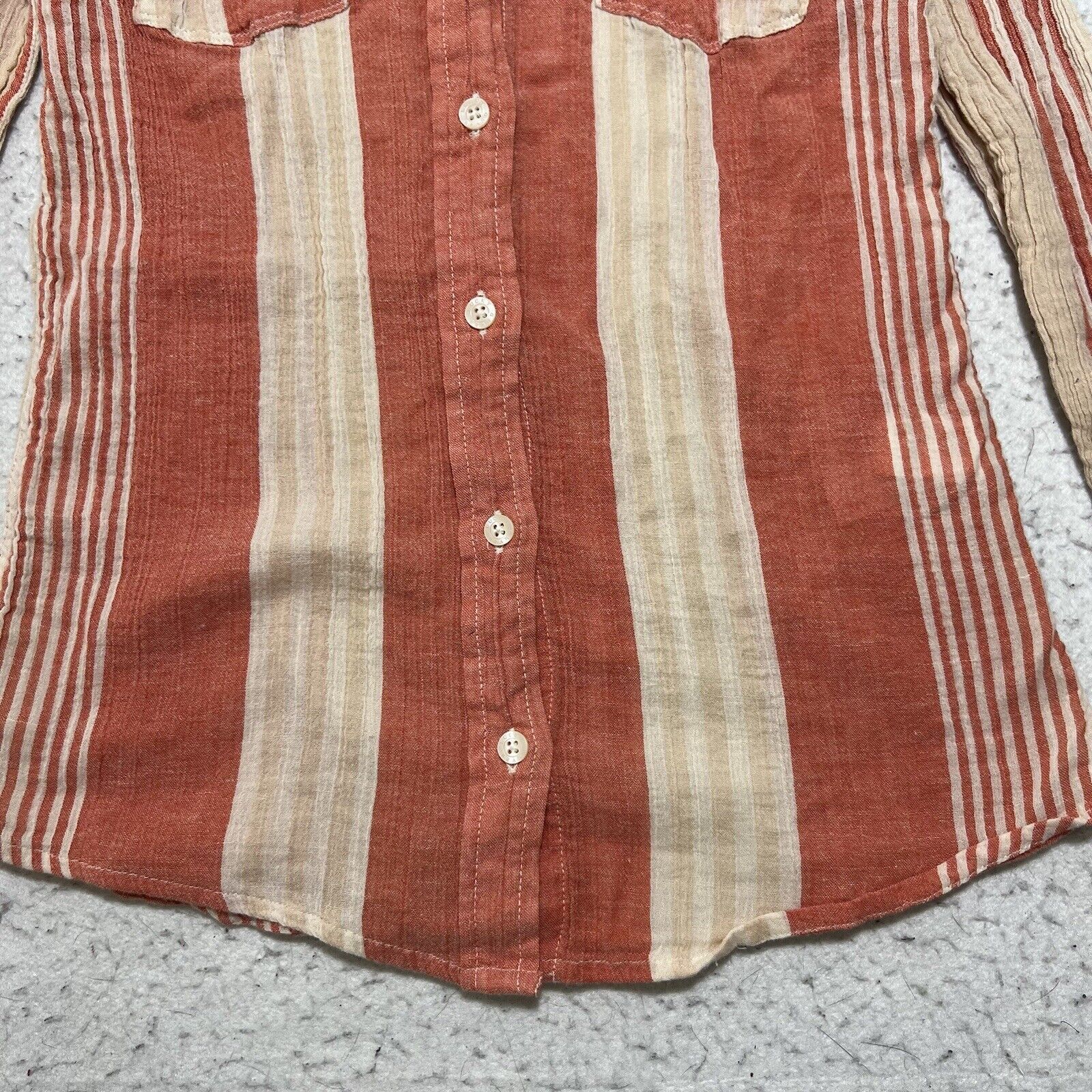 Lucky Brand Lucky Brand XS Button Up Shirt Orange Striped Pocket Top Size XS / US 0-2 / IT 36-38 - 6 Thumbnail