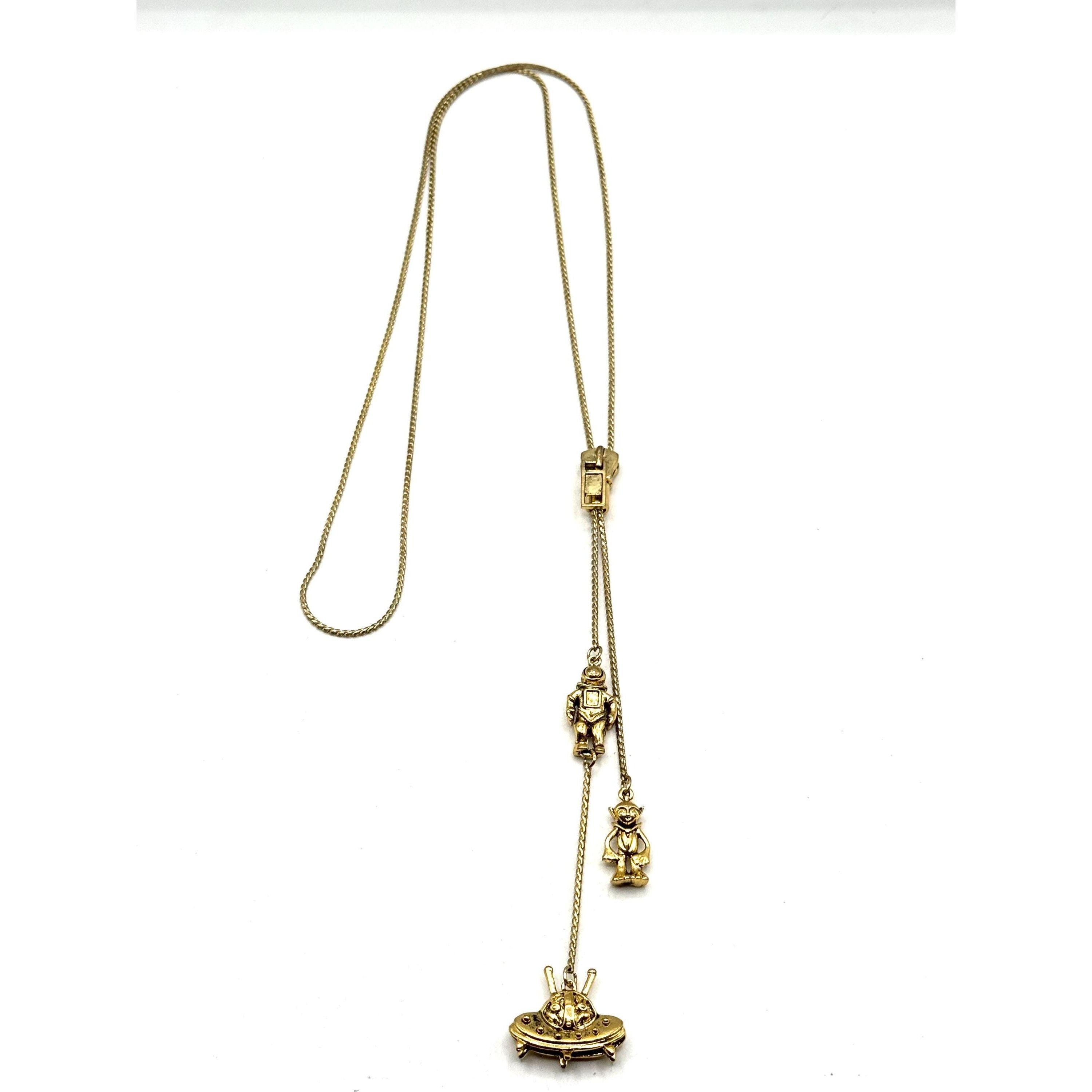 Other Vintage Gold Zipper Alien UFO Astronaut Tassel Charm Necklac Size ONE SIZE - 4 Thumbnail
