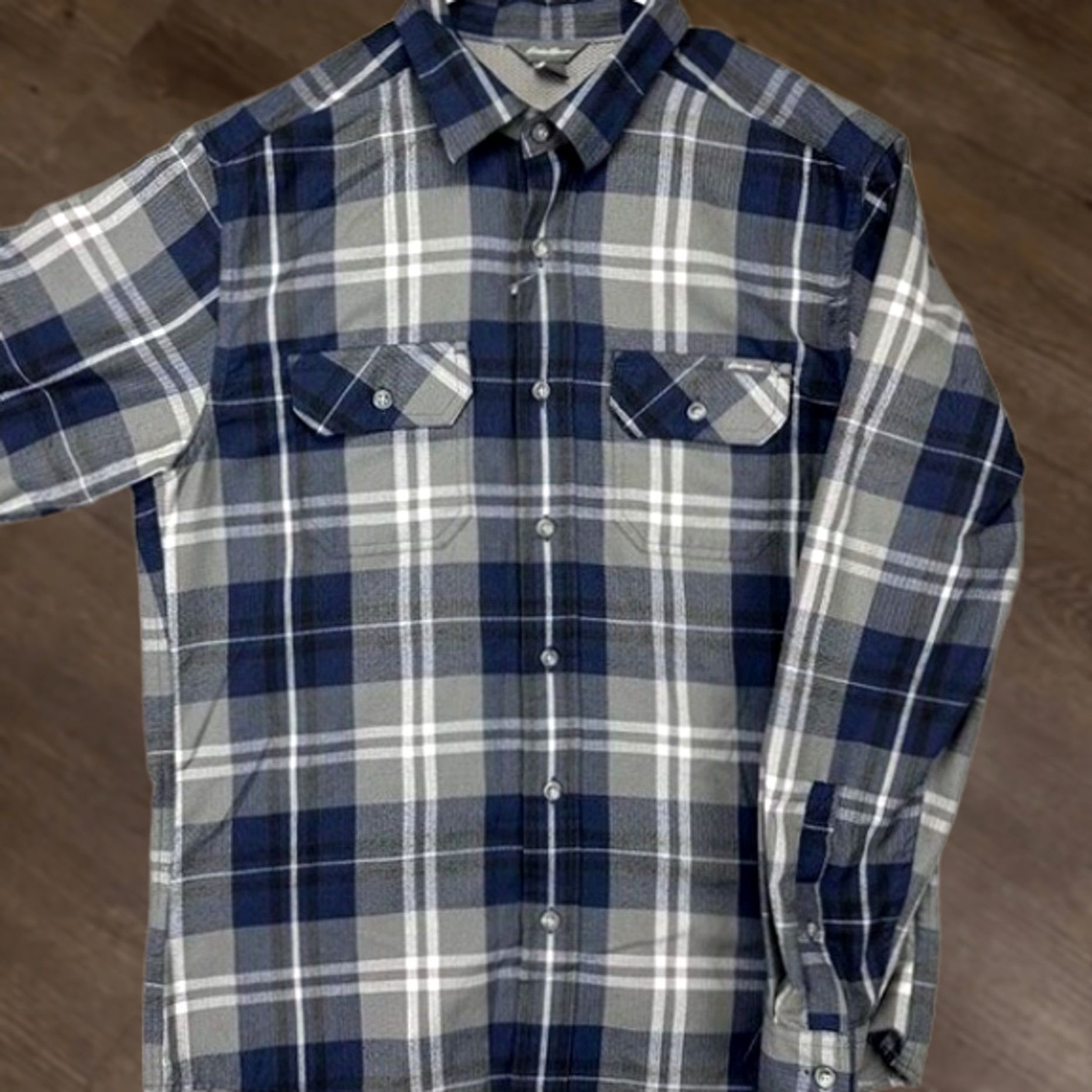 Eddie Bauer Eddie Bauer Button-Up Shirt Mens Medium Blue/Gray Plaid Flap Pockets NEW Size US M / EU 48-50 / 2 - 1 Thumbnail