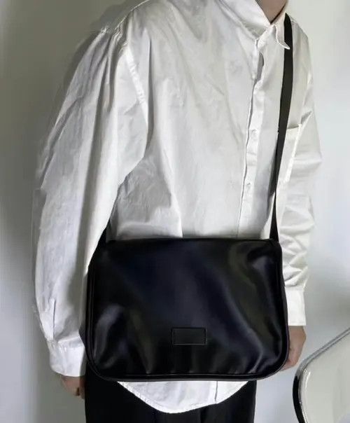 Fashion Y2K Faux Leather Shoulder Bag Messenger Bag in Black, Men's