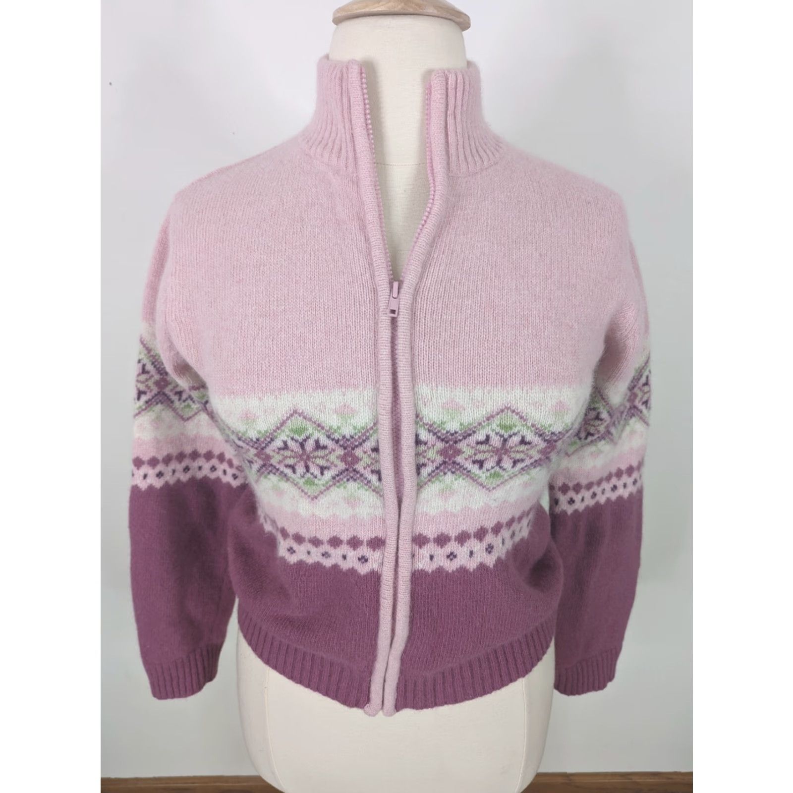 Vintage VINTAGE Womens Cardigan Sweater Pink Fair Isle Wool Rabbit Hair Large S12 Size L / US 10 / IT 46 - 2 Thumbnail