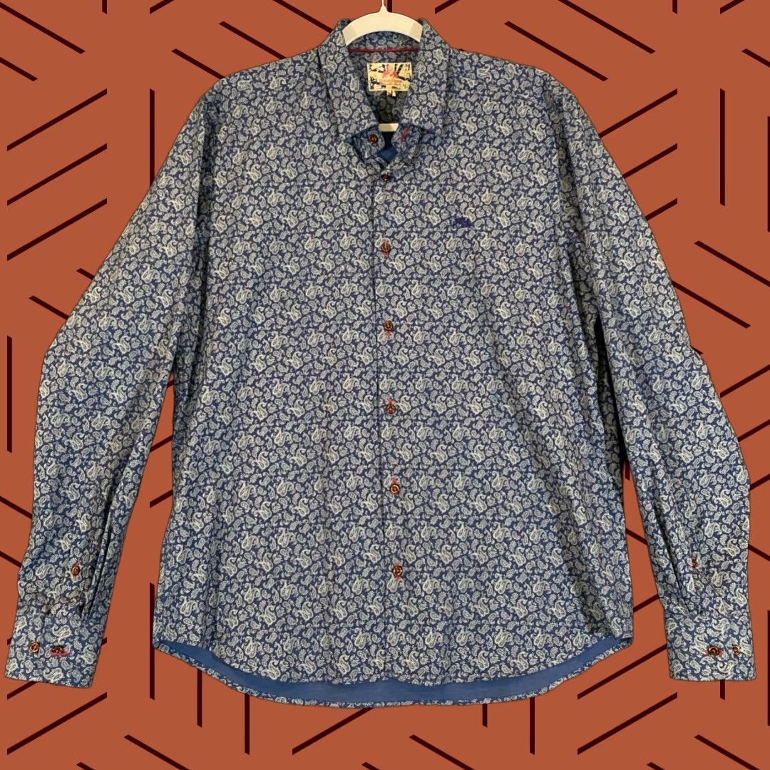 Vintage Mens Paisley Shirt Blue Large Button Up Outdoors L/S British House Classic Top Size US L / EU 52-54 / 3 - 1 Thumbnail