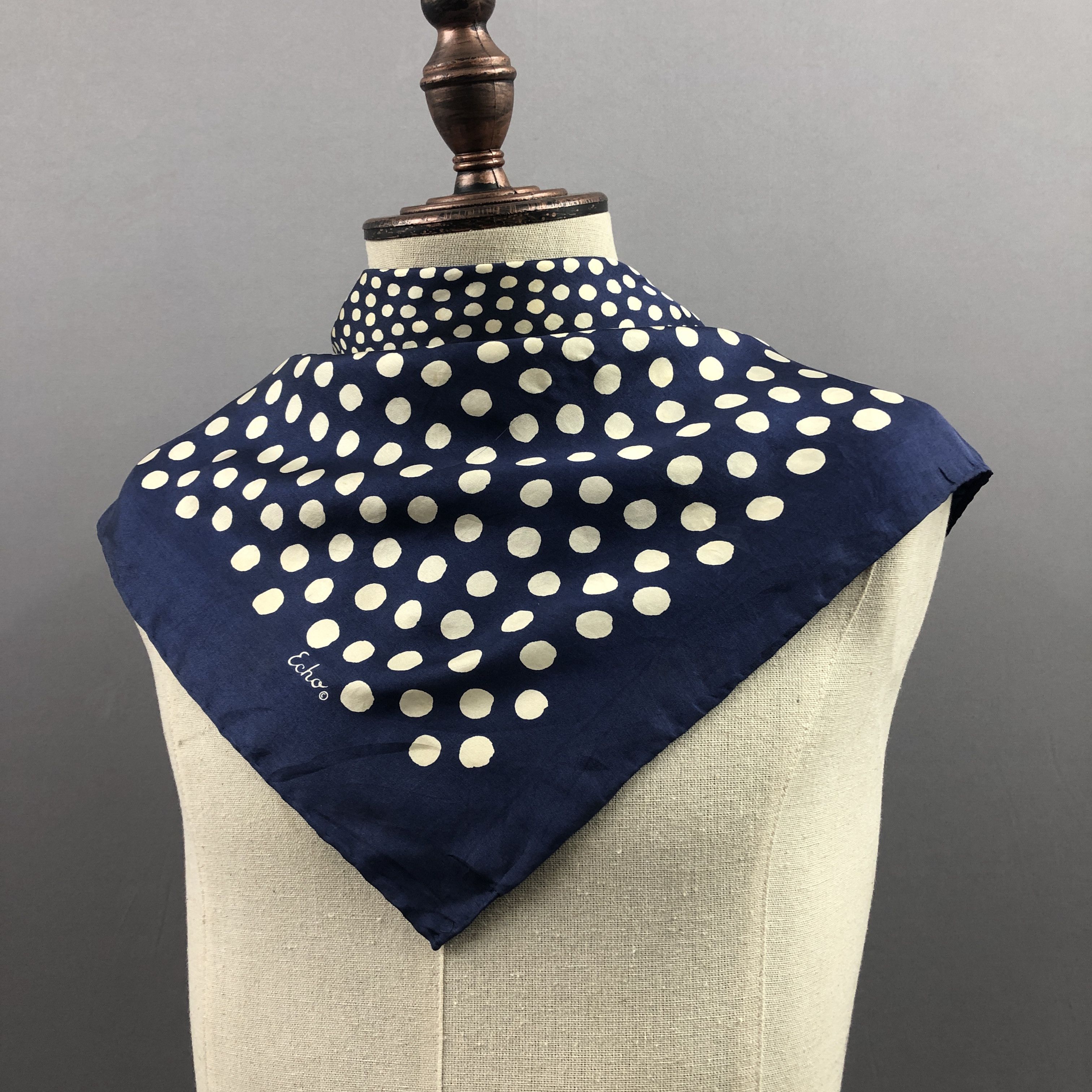 Other × Vintage Vintage Echo SILK Scarf Polka Dot Twill Stole Wraps Scarves Size ONE SIZE - 4 Thumbnail