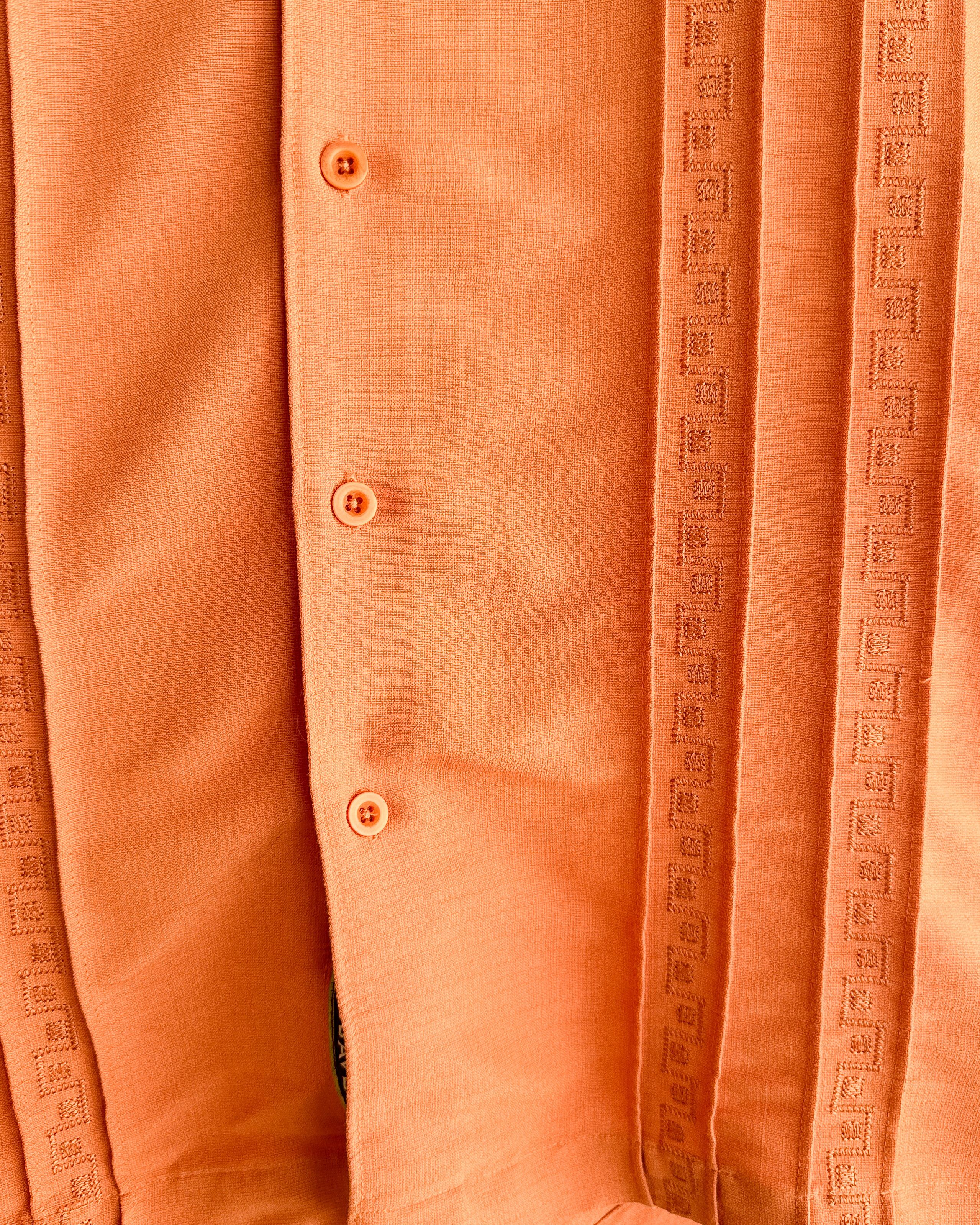 Cubavera Cubavera Short Sleeve Shirt Orange Men's S Embroidered Pleat Size US S / EU 44-46 / 1 - 3 Thumbnail