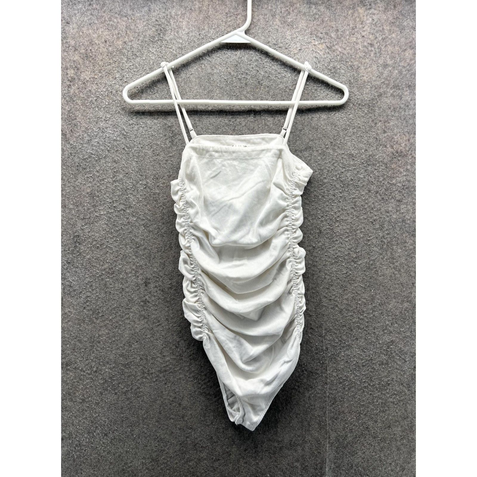 Free People Free People Bodysuit Womens Small White Ruched Adjustable Strap Ribbed Stretch Size S / US 4 / IT 40 - 7 Thumbnail