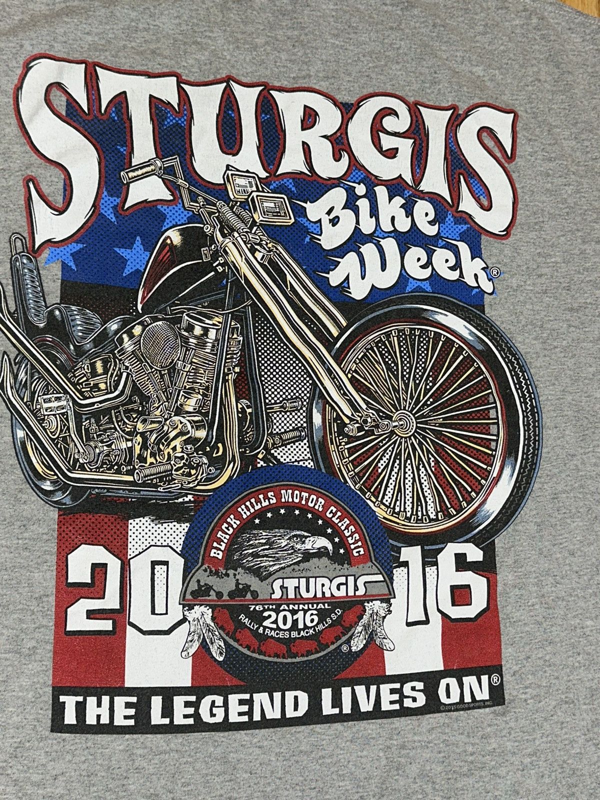 Gildan 2016 Sturgis Bike Week the legend lives on gray T-Shirt Size US L / EU 52-54 / 3 - 7 Thumbnail