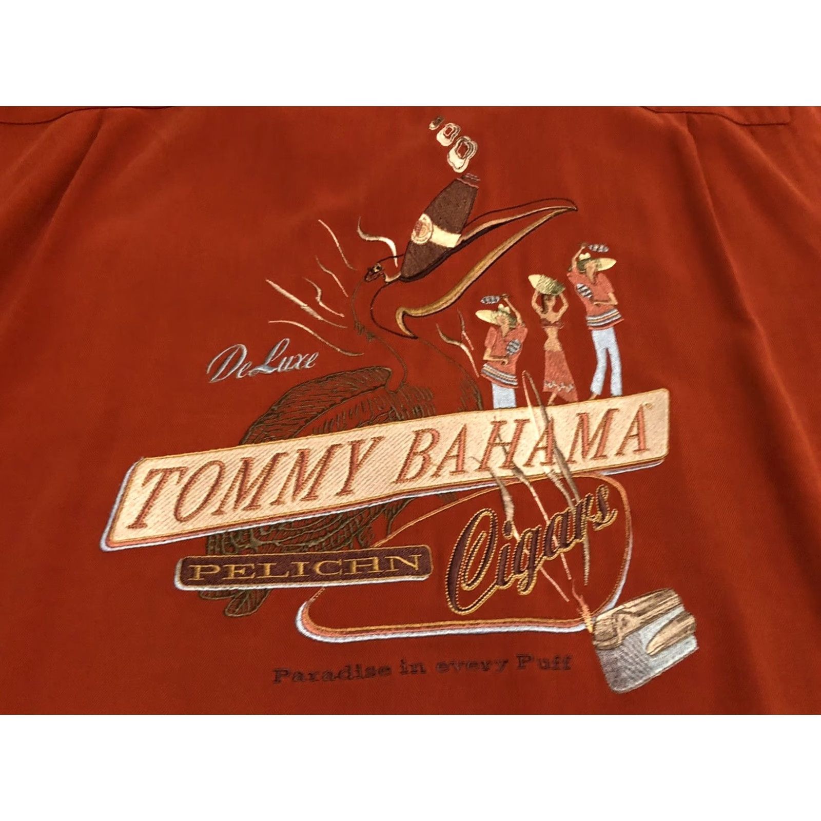 Tommy Bahama Tommy Bahama Silk Embroidered Hawaiian Shirt Mens Large Burnt Orange Coral Pelican Cigars Paradise Aloha Beach 90s? Size US L / EU 52-54 / 3 - 2 Thumbnail