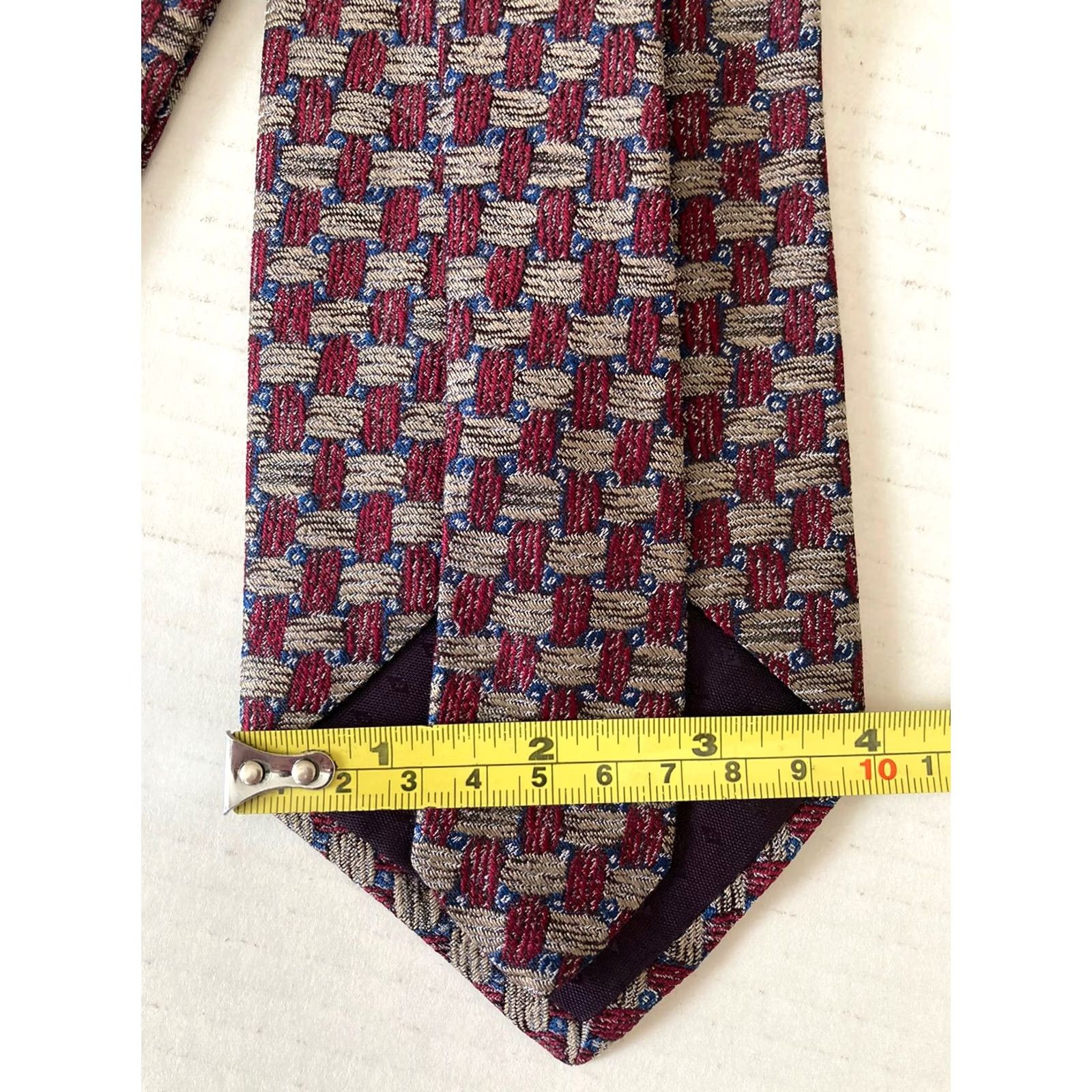 Vintage Bill Robinson Tie Men's Necktie Silk Basket Weave Pattern Gray Maroon Made Usa, Men's — image 6 of 6