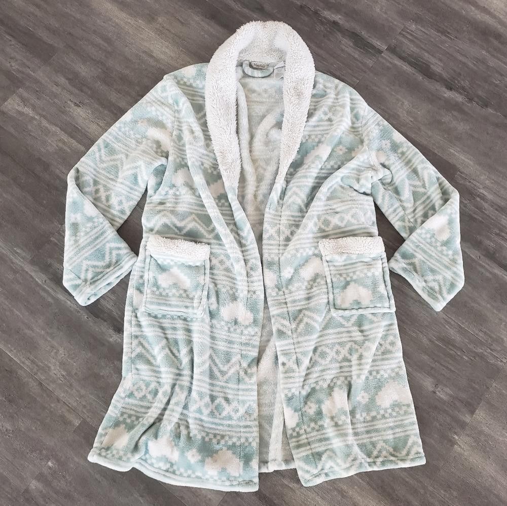 Designer Green White Detailed Mayfair Bath Robe Size ONE SIZE - 1 Thumbnail