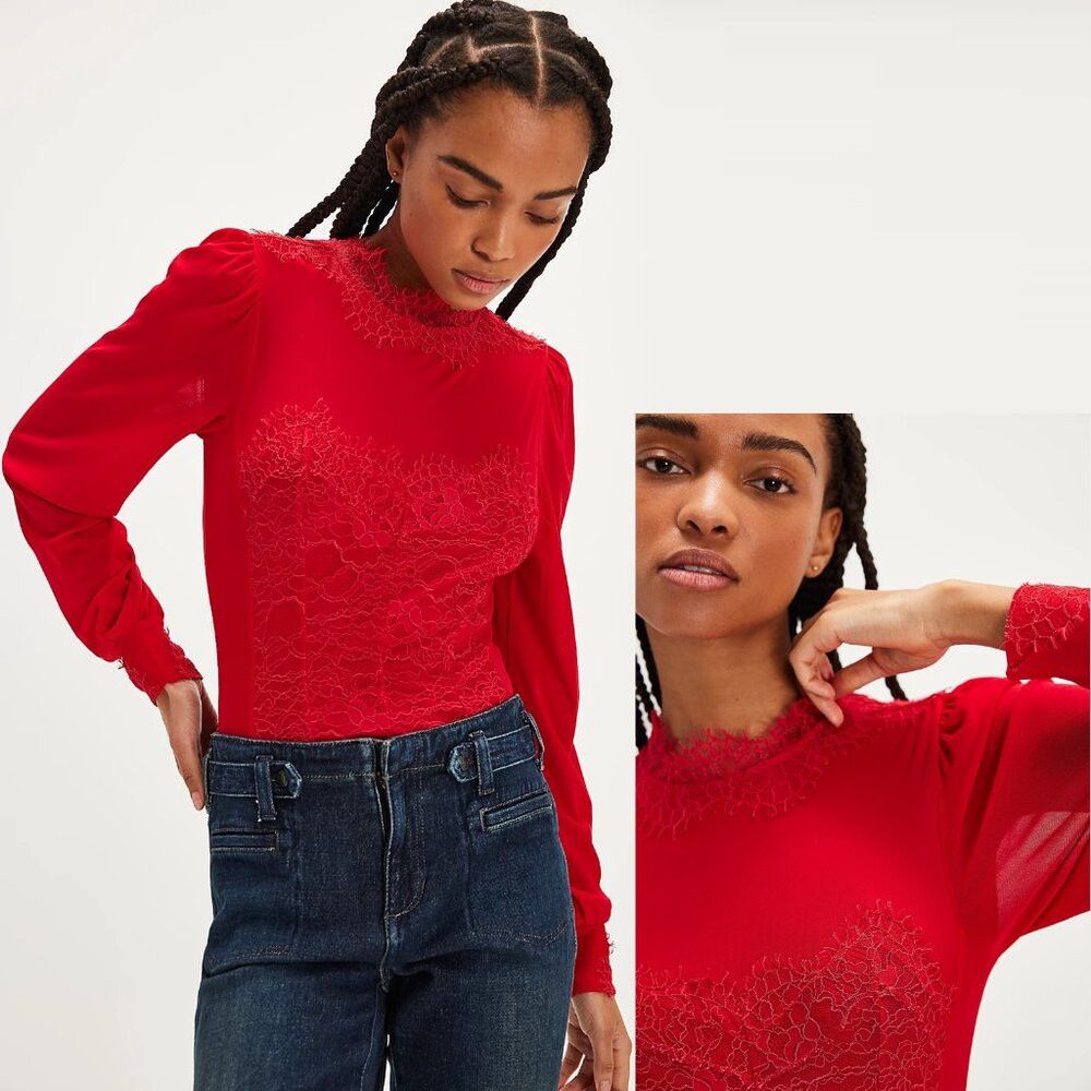Free People NWT New Free People Sweet Nothings Long Sleeve Red Bodysuit Size M / US 6-8 / IT 42-44 - 2 Thumbnail
