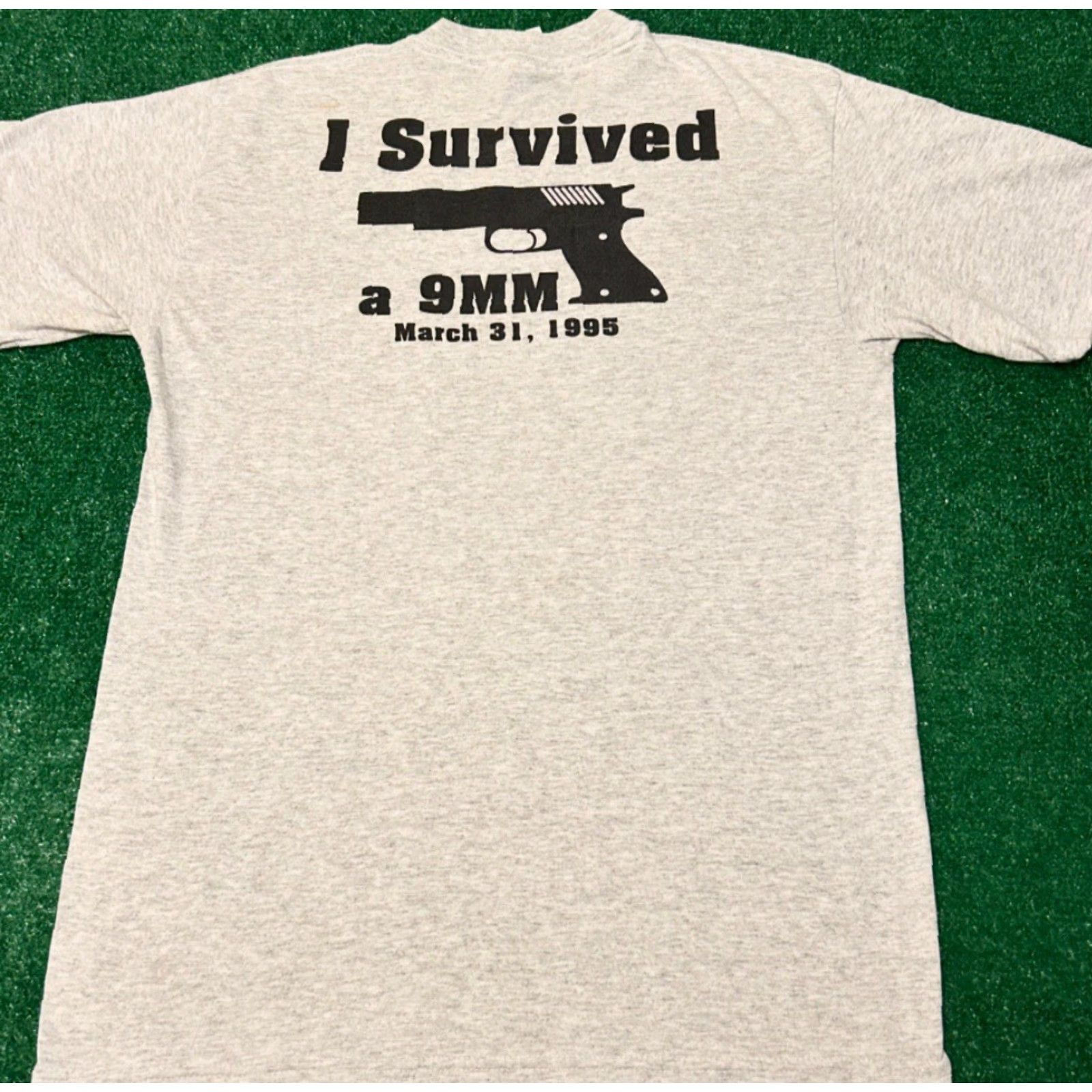 Vintage VINTAGE 90s I Survived A 9MM Shooting VTG Shirt Mens Size Medium Gray 90s Hip Hop Humor Punk Grunge Size US M / EU 48-50 / 2 - 4 Thumbnail