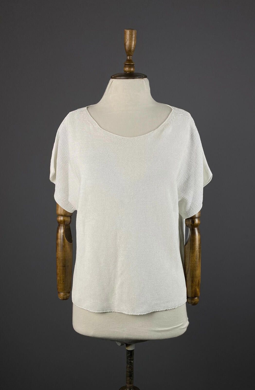 Oscar De La Renta Oska White Cotton Crew Neck Knited Blouse Shirt Size M / US 6-8 / IT 42-44 - 1 Thumbnail