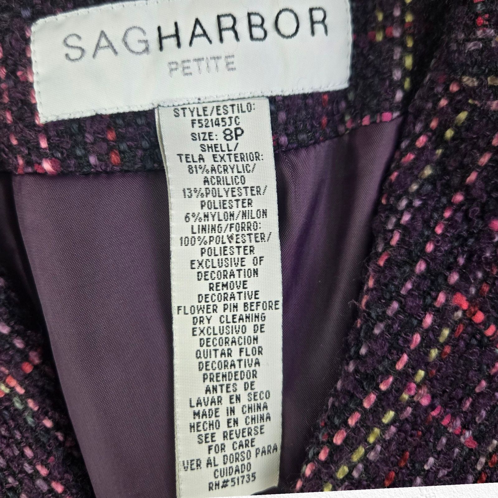 Other Y2K Purple Multi Boucle Blazer Tweed Jacket Size 8P Size M / US 6-8 / IT 42-44 - 5 Thumbnail