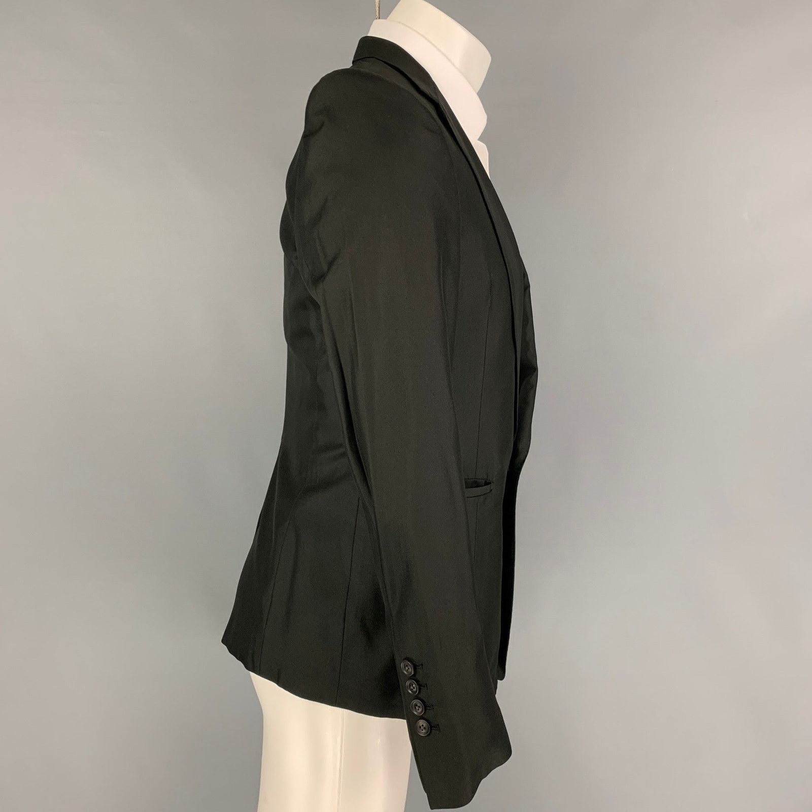 Julius JULIUS_7 Size 38 Black Silk Notch Lapel Sport Coat Size 38S - 2 Thumbnail