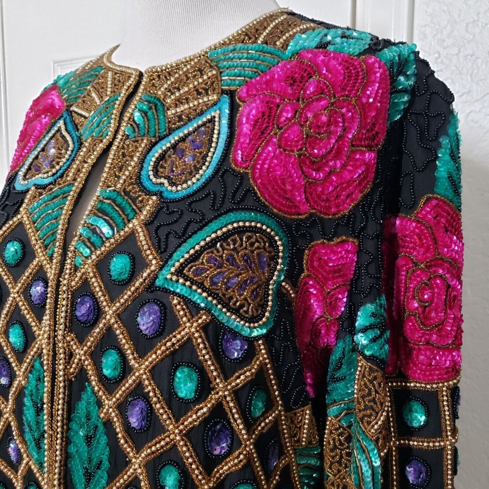 Designer Vintage Joan Leslie Floral Sequins Jacket Womens Size Medium Size M / US 6-8 / IT 42-44 - 2 Thumbnail